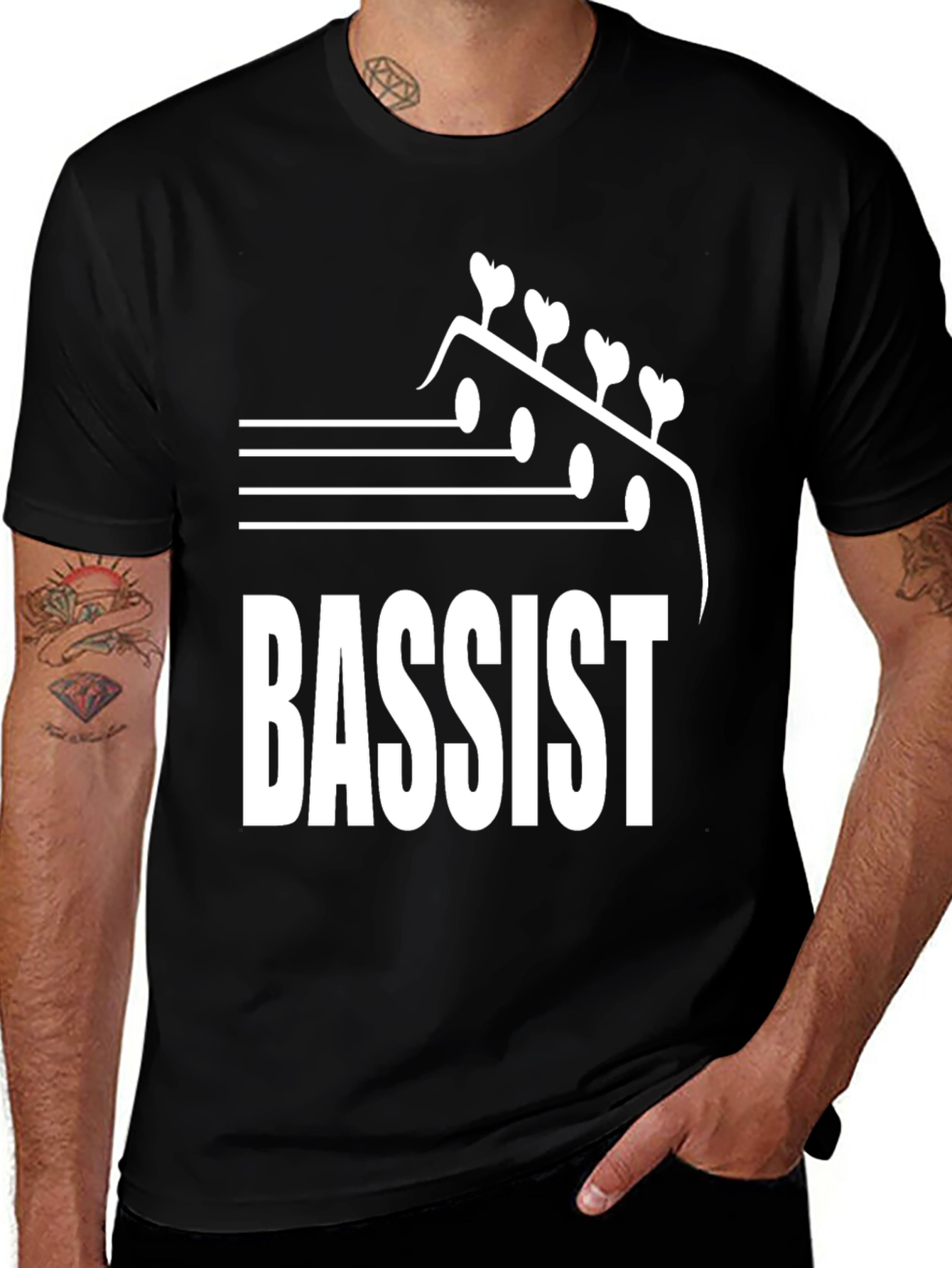 Camiseta Negra Bajista - Diseño Musical Único