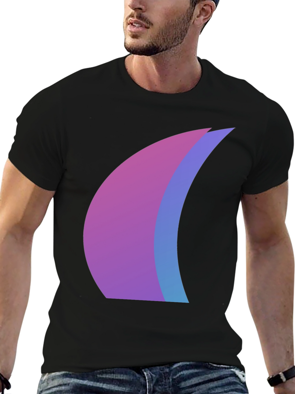 Camiseta Negra con Diseño Abstracto Degradado