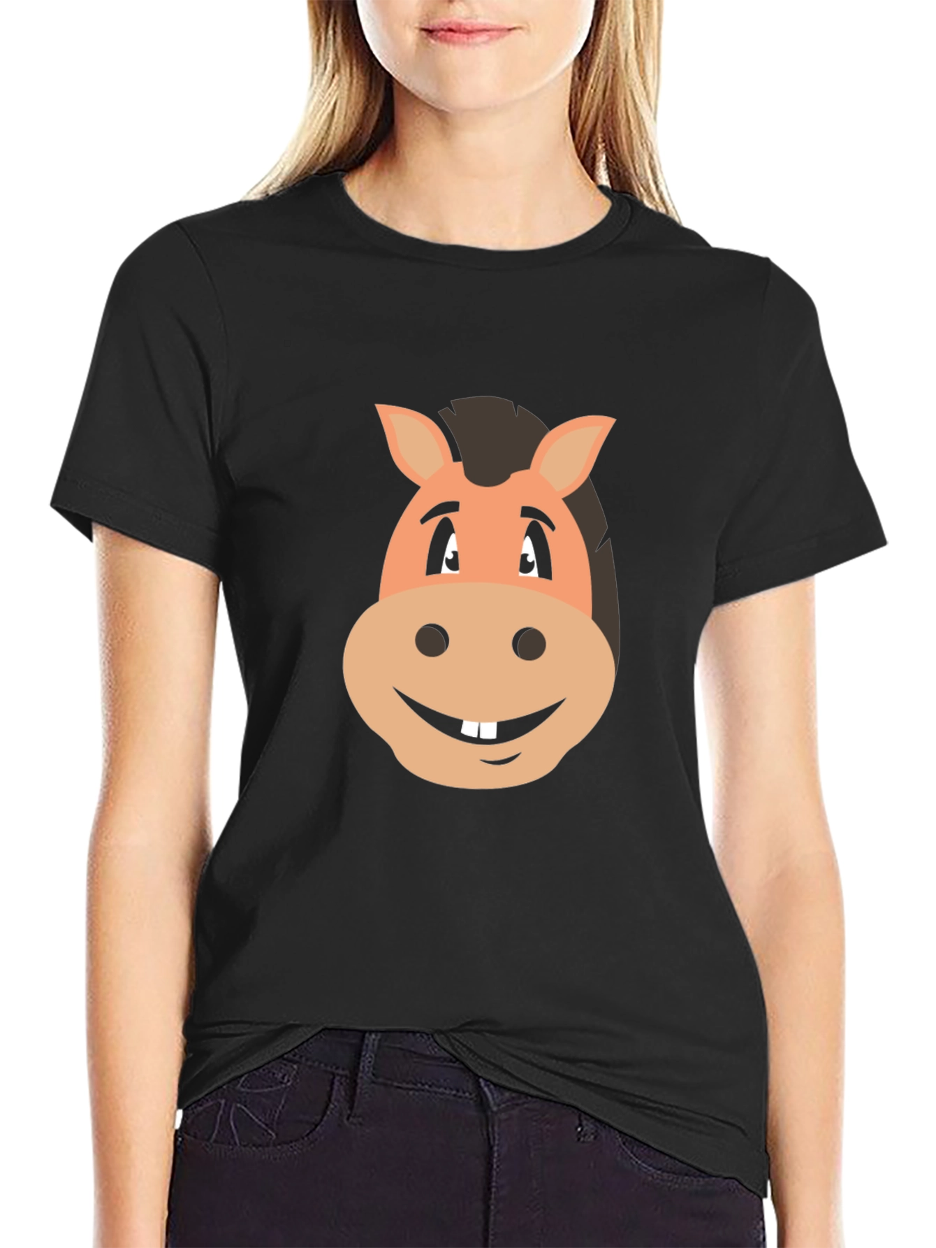 Camiseta Negra con Diseño de Cara de Caballo