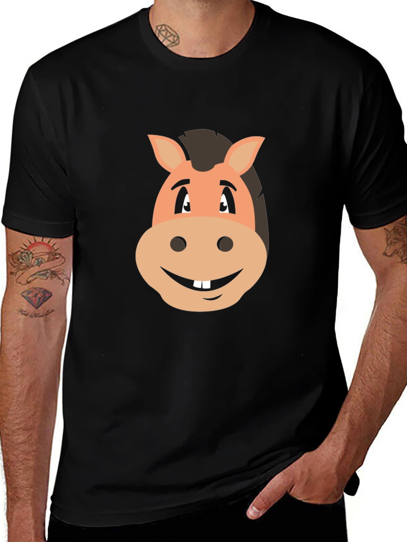 Camiseta Negra con Diseño de Cara de Caballo