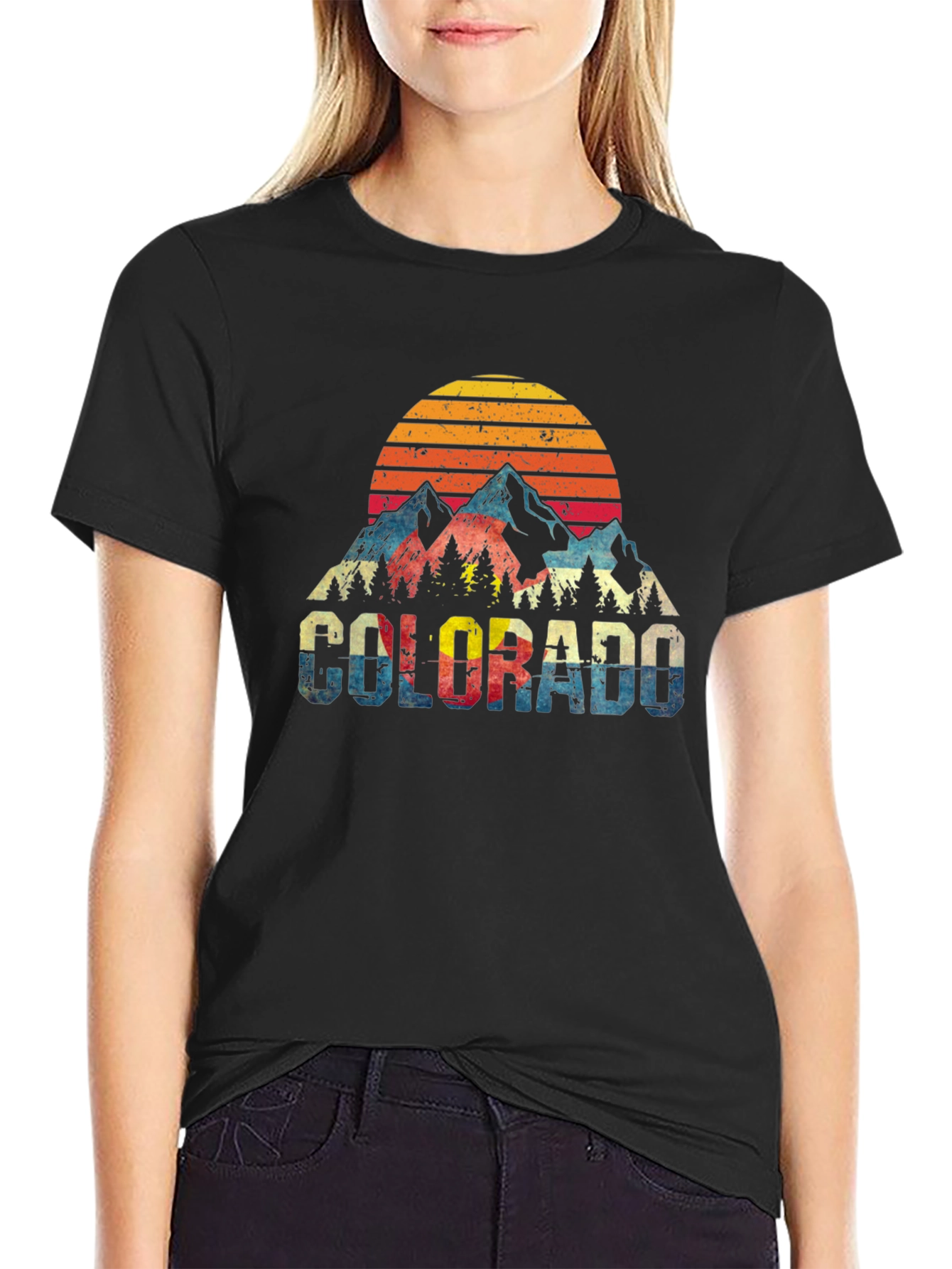 Camiseta Colorado Vintage Montañas y Atardecer