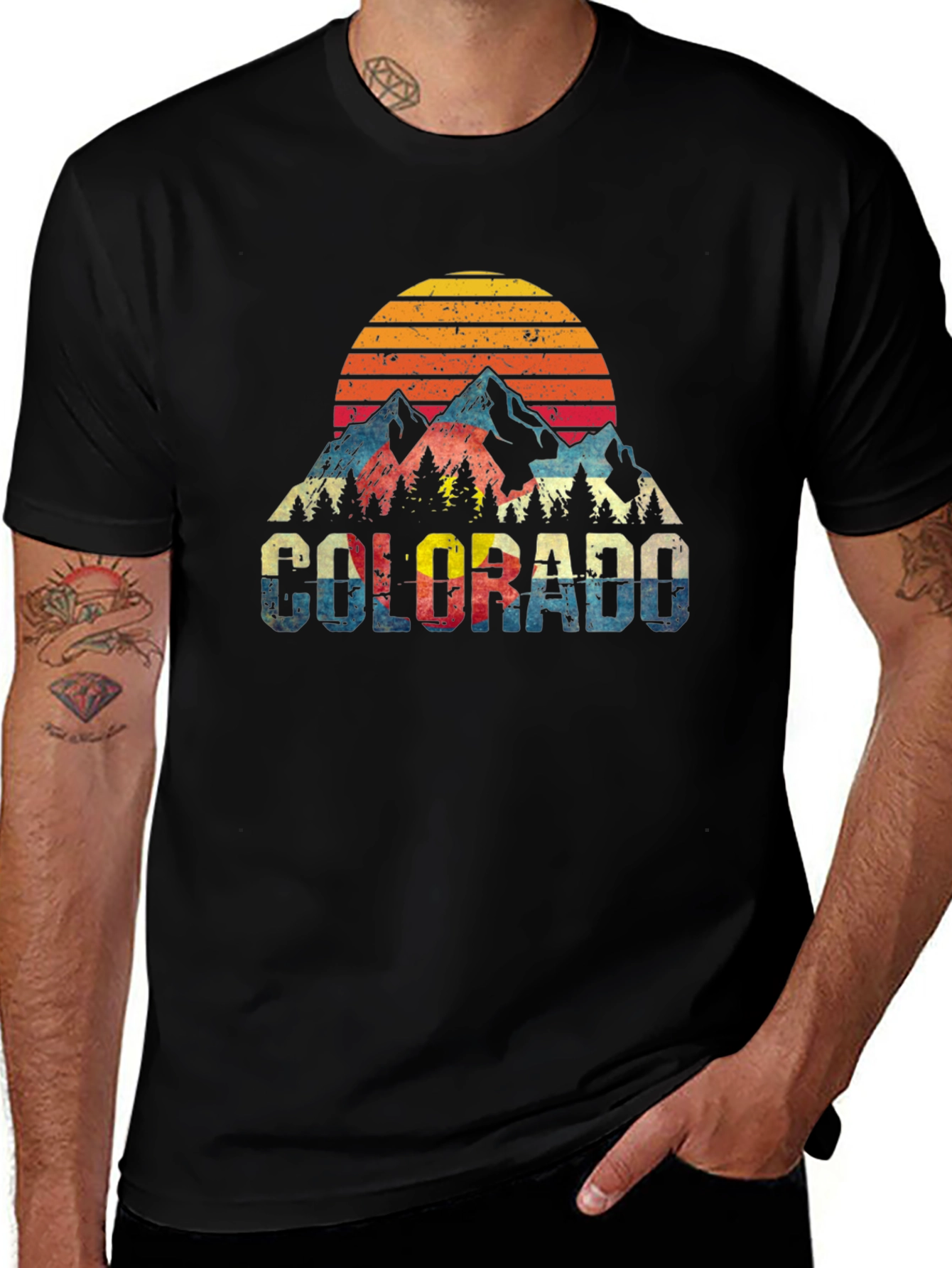 Camiseta Colorado Vintage Montañas y Atardecer