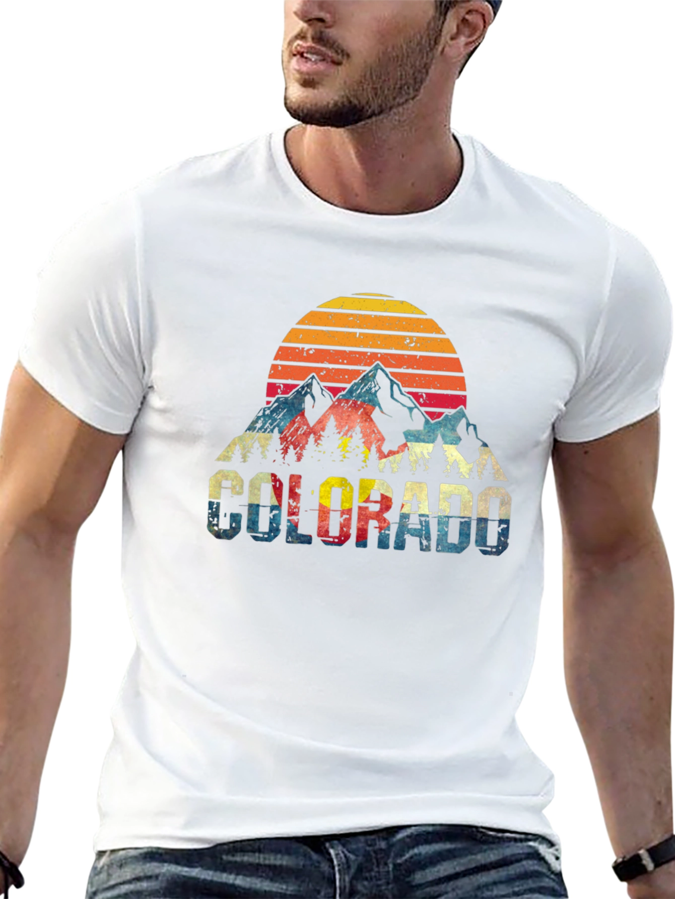Camiseta Colorado Vintage Montañas y Atardecer