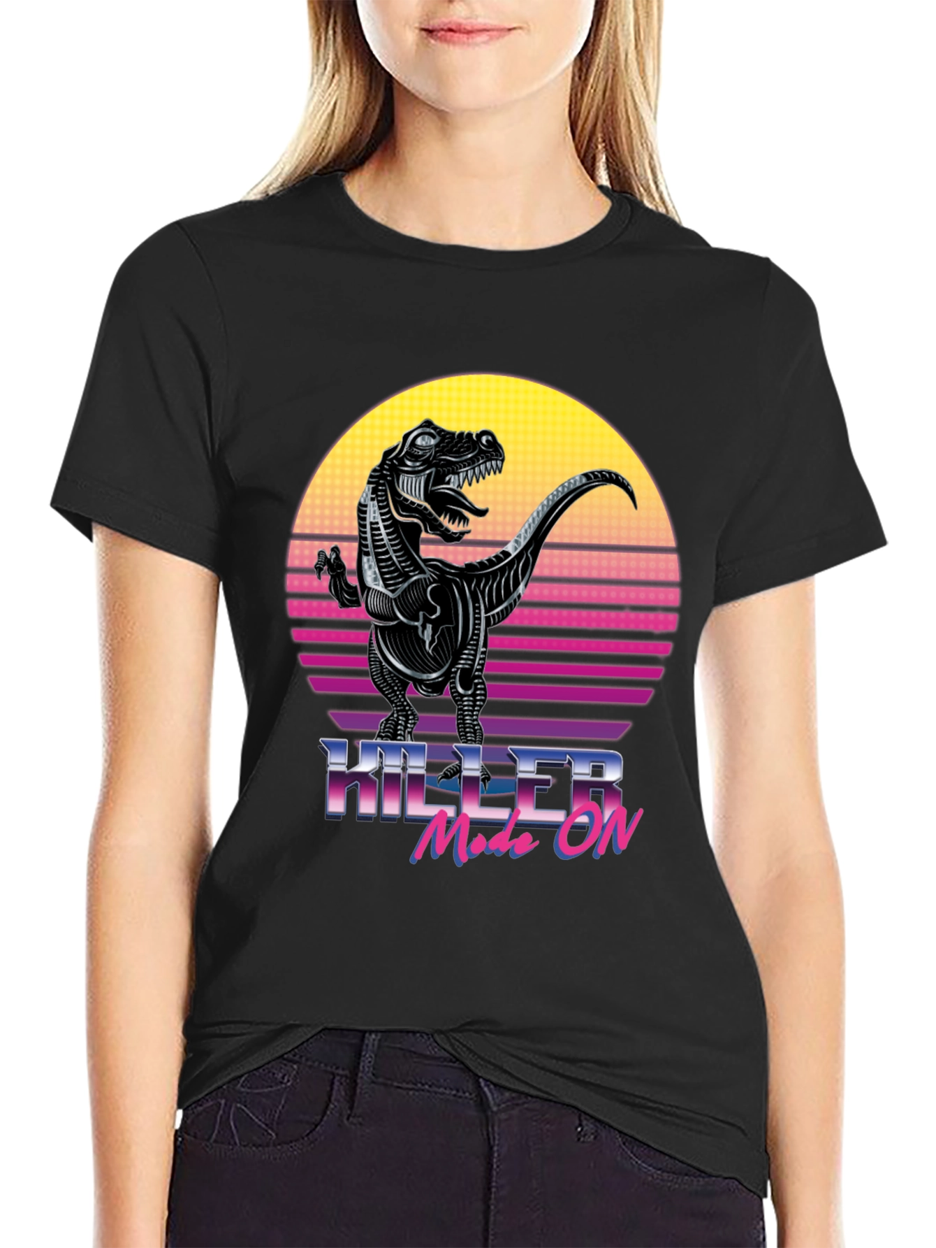 Camiseta con Diseño Retro de Dinosaurio Killer Mode ON