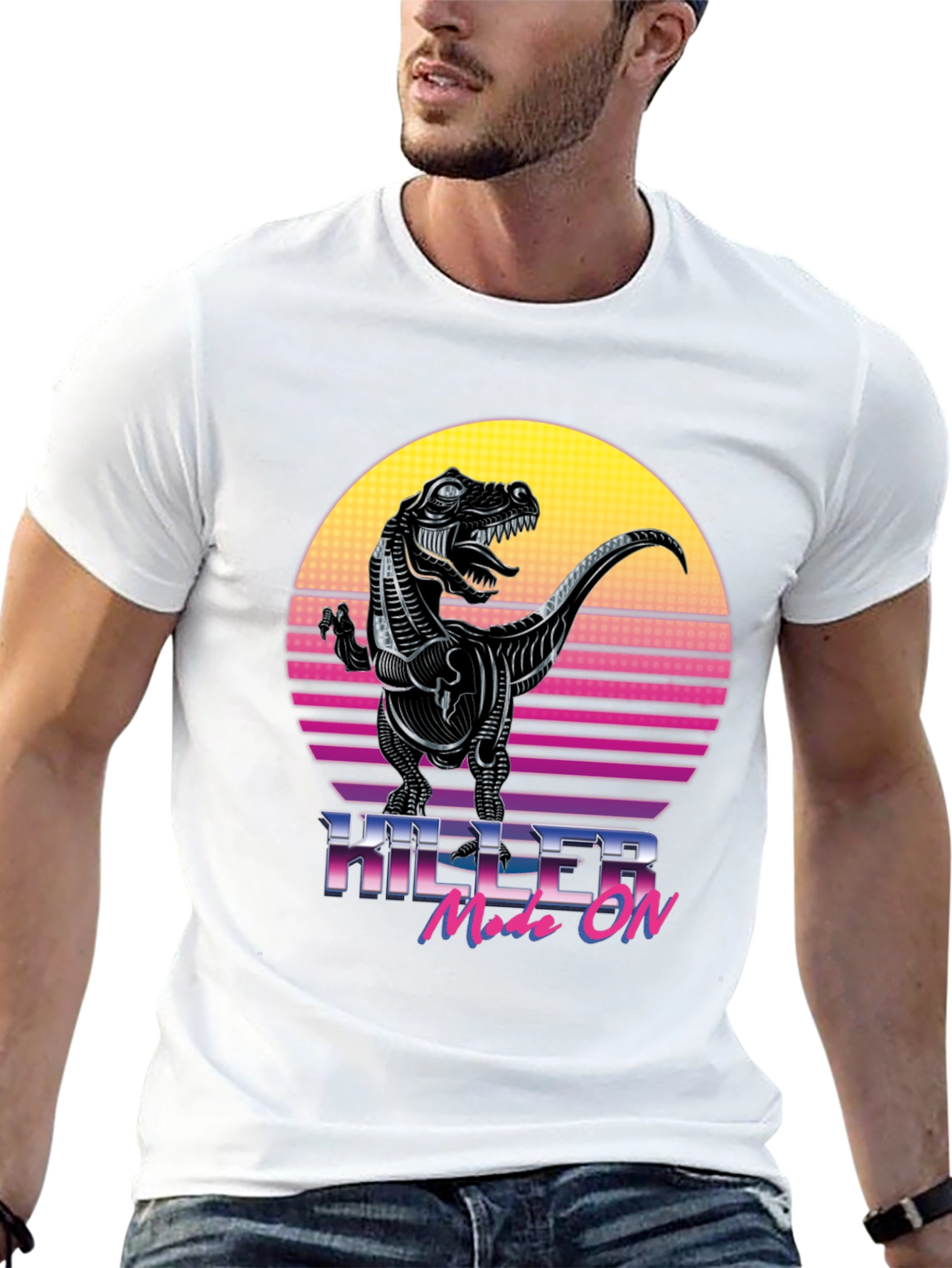 Camiseta con Diseño Retro de Dinosaurio Killer Mode ON
