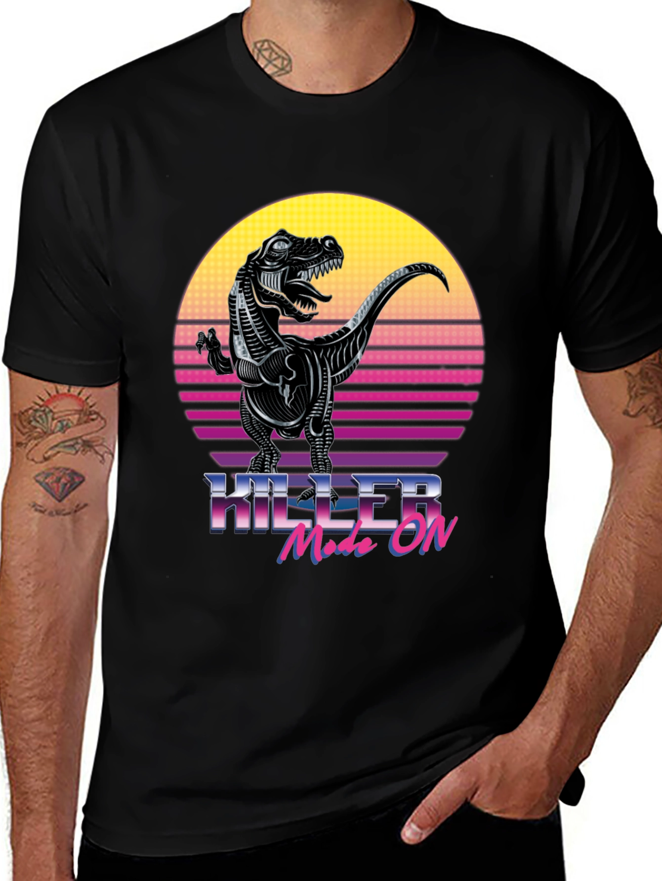 Camiseta con Diseño Retro de Dinosaurio Killer Mode ON