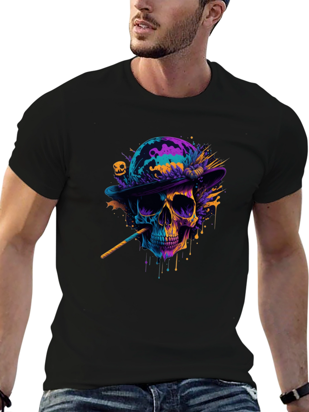 Camiseta Negra con Calavera Artística