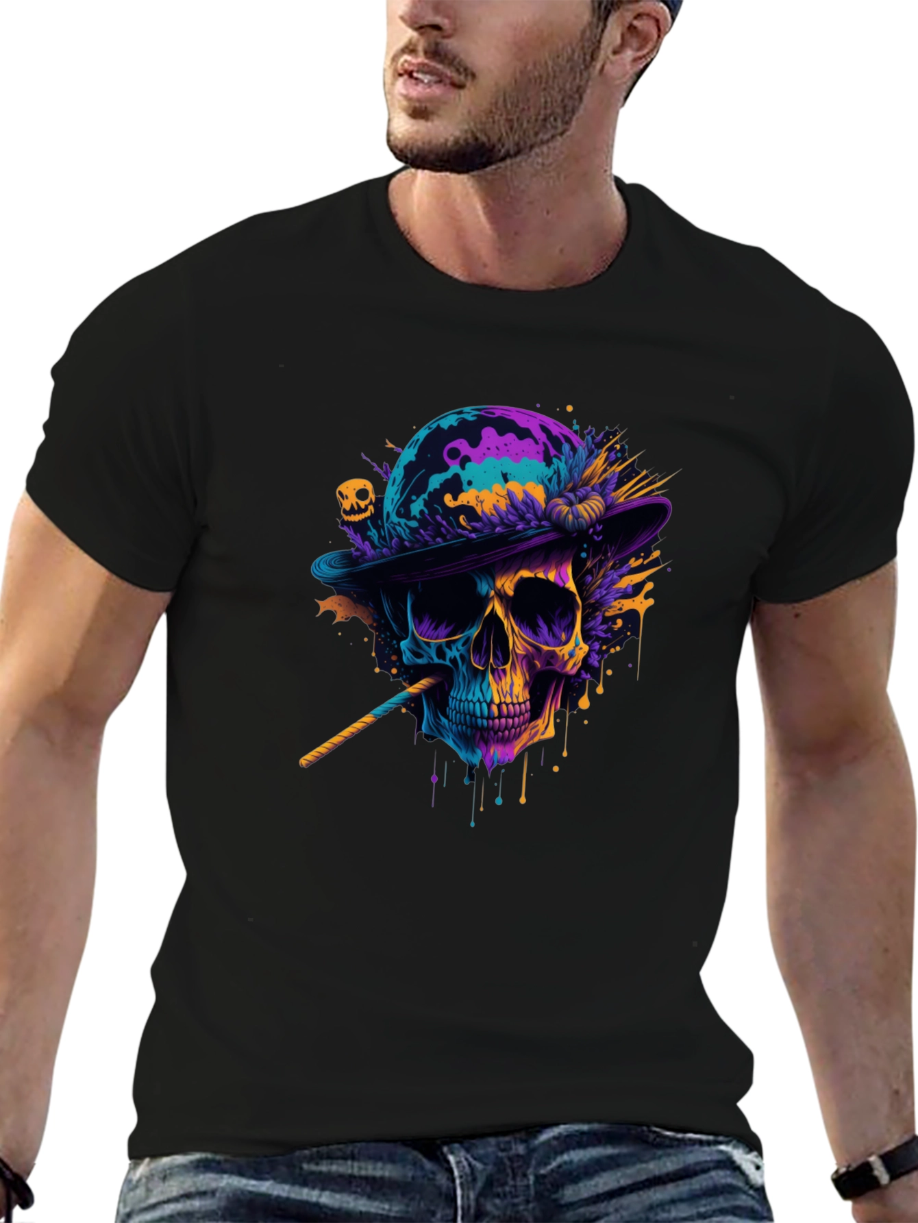 Camiseta Negra con Calavera Artística
