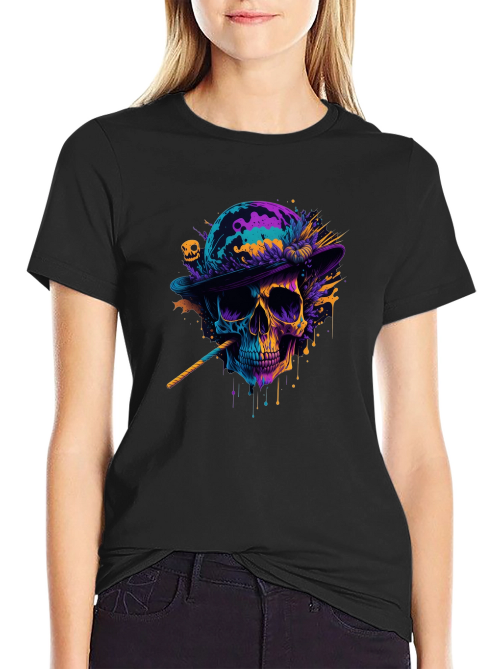 Camiseta Negra con Calavera Artística