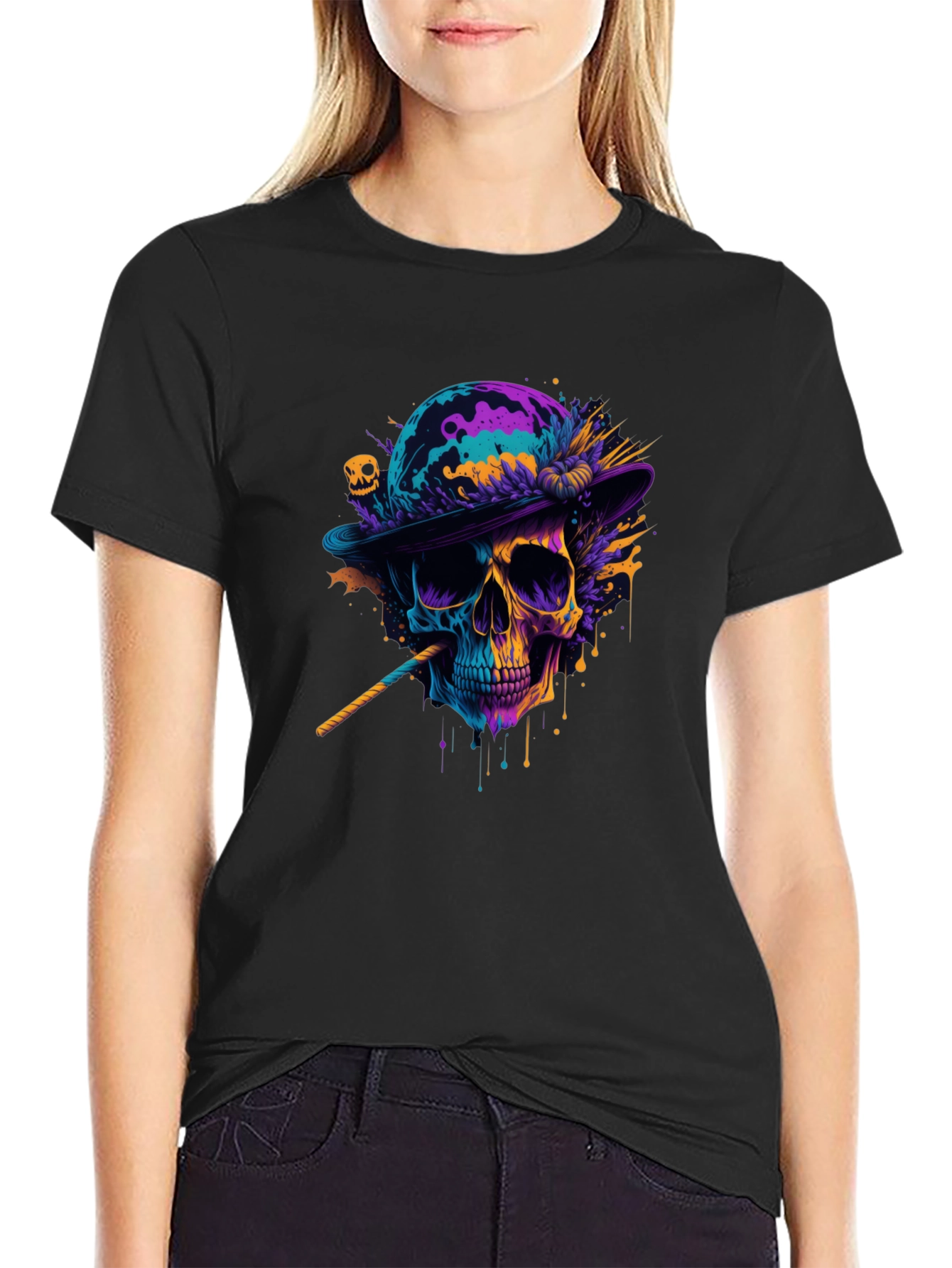 Camiseta Negra con Calavera Artística