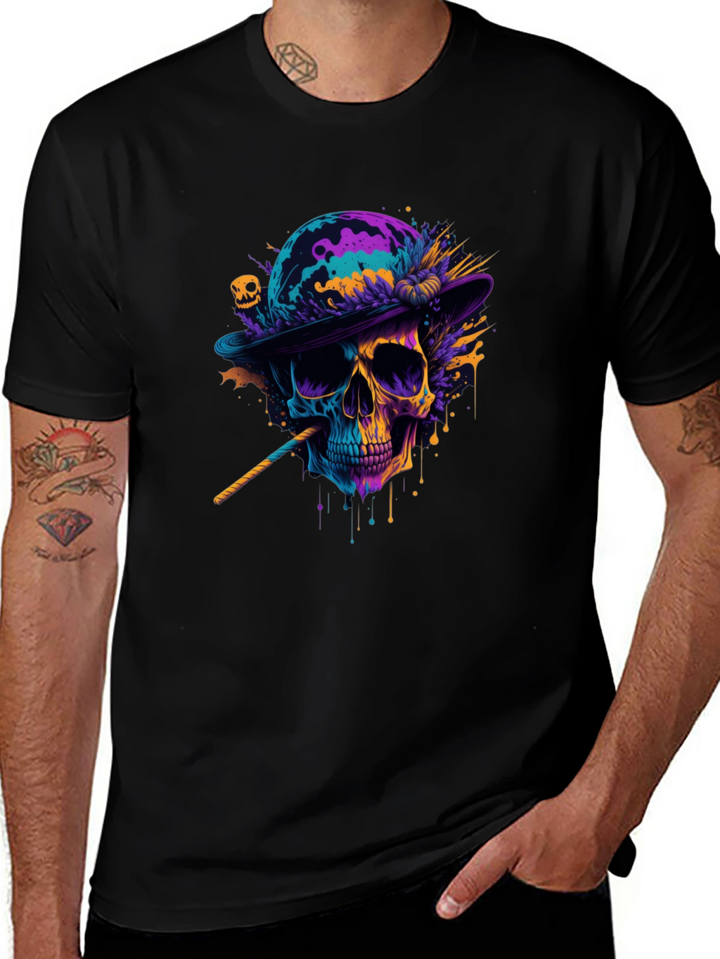 Camiseta Negra con Calavera Artística