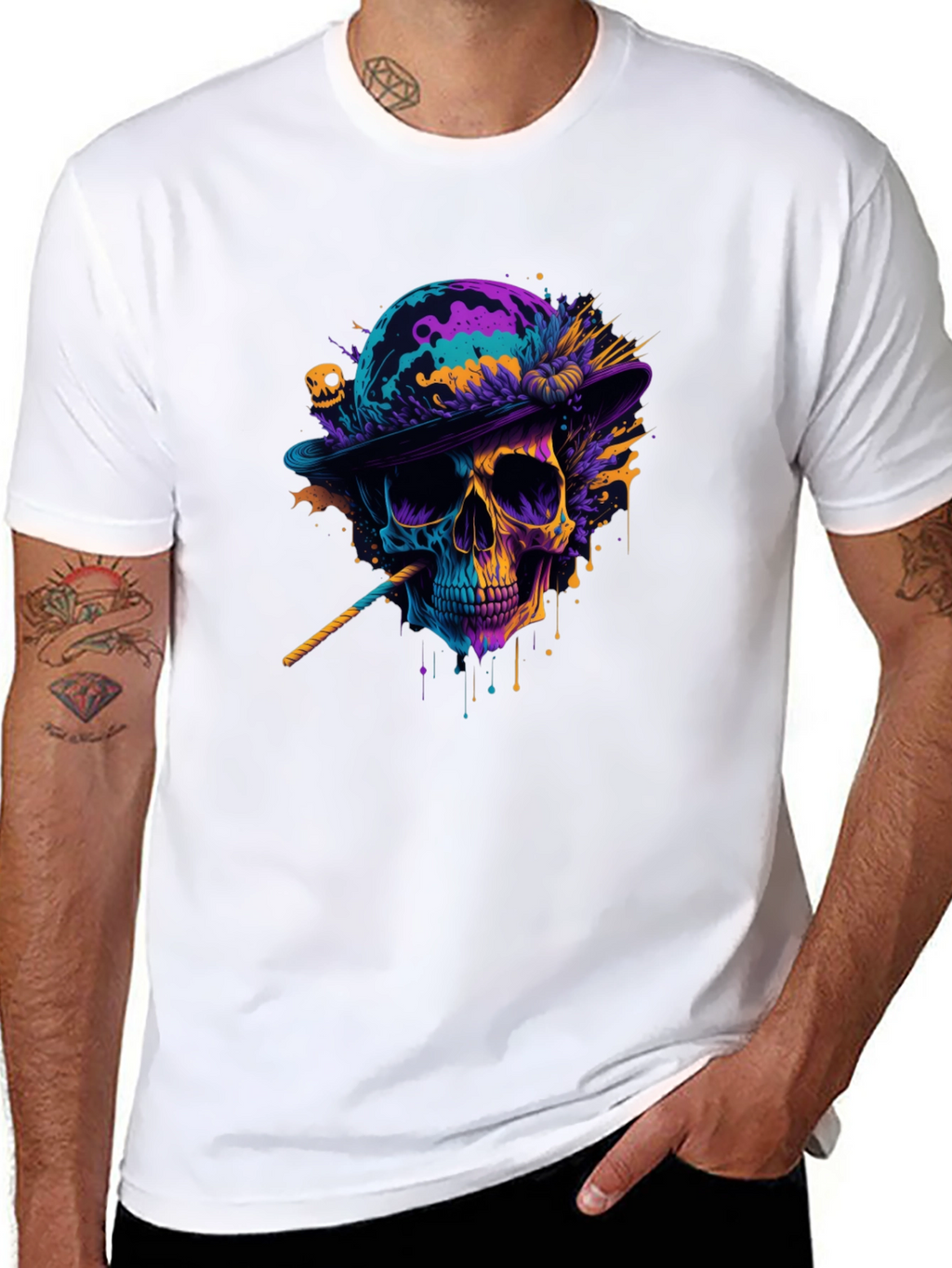 Camiseta Negra con Calavera Artística
