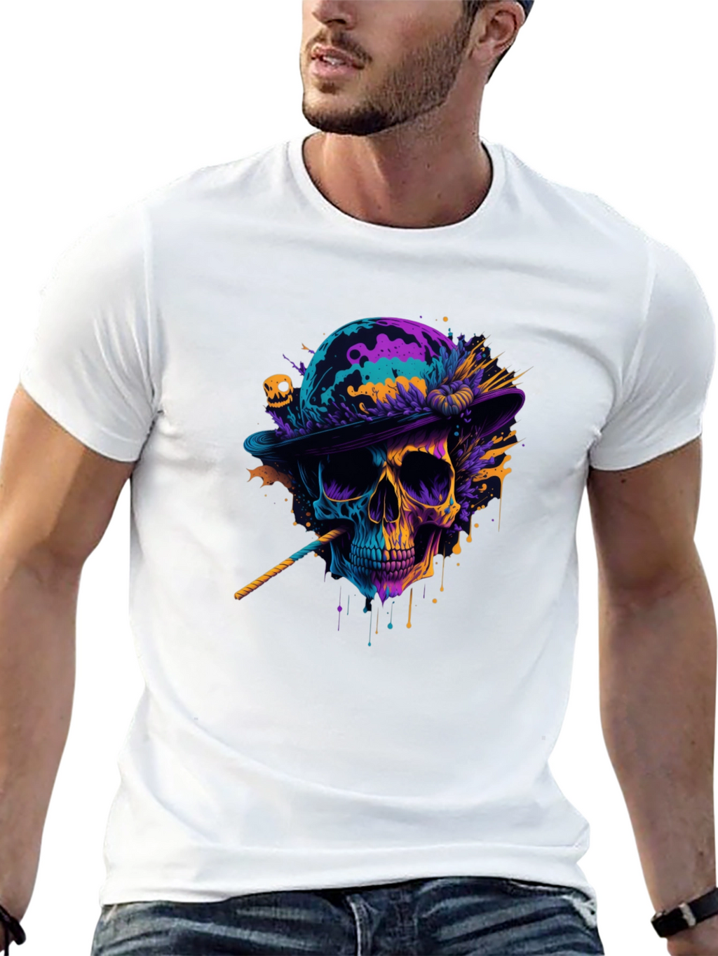 Camiseta Negra con Calavera Artística