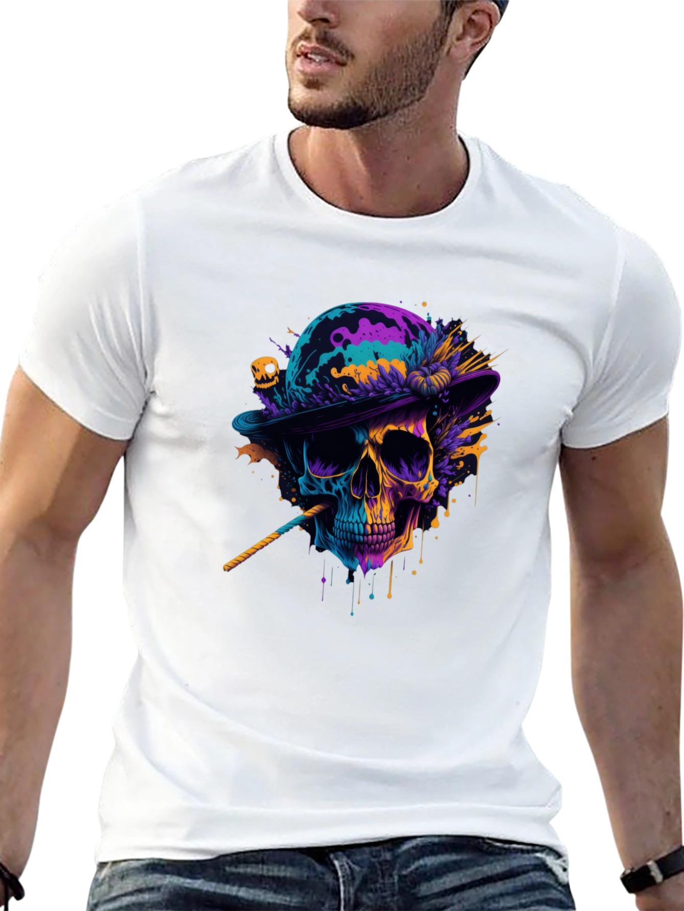 Camiseta Negra con Calavera Artística