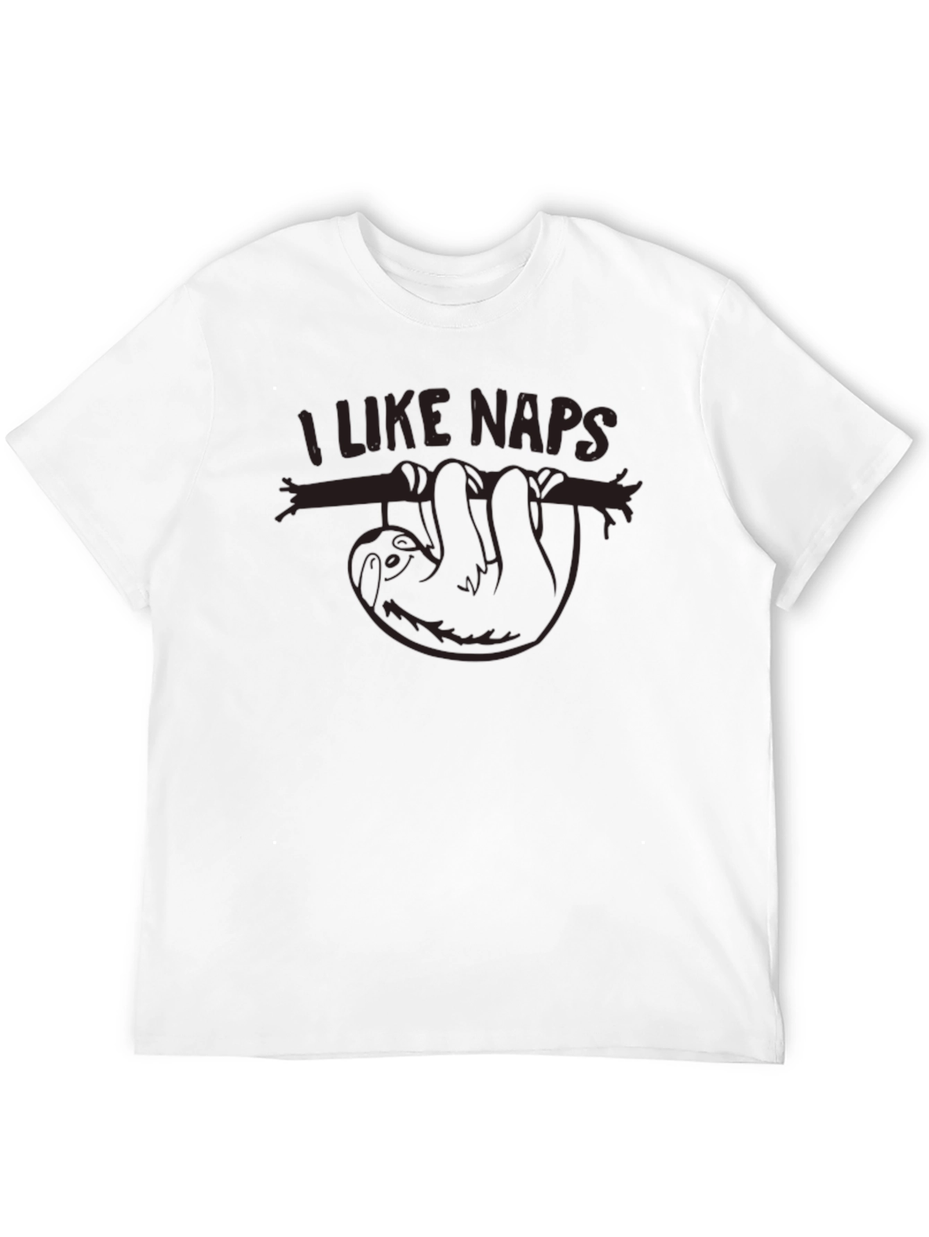Camiseta Negra con Diseño de Perezoso y la Frase I Like Naps
