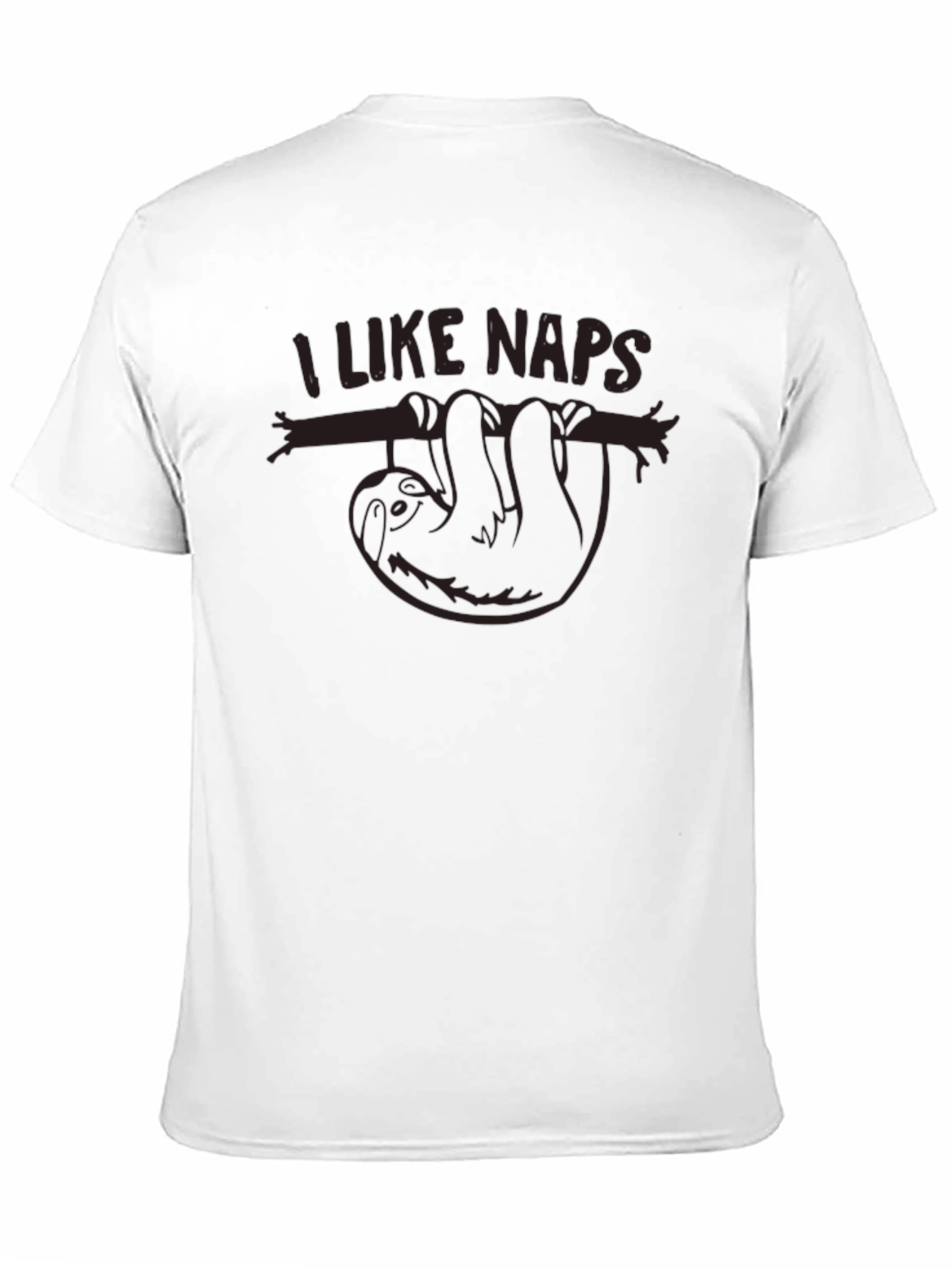 Camiseta Negra con Diseño de Perezoso y la Frase I Like Naps