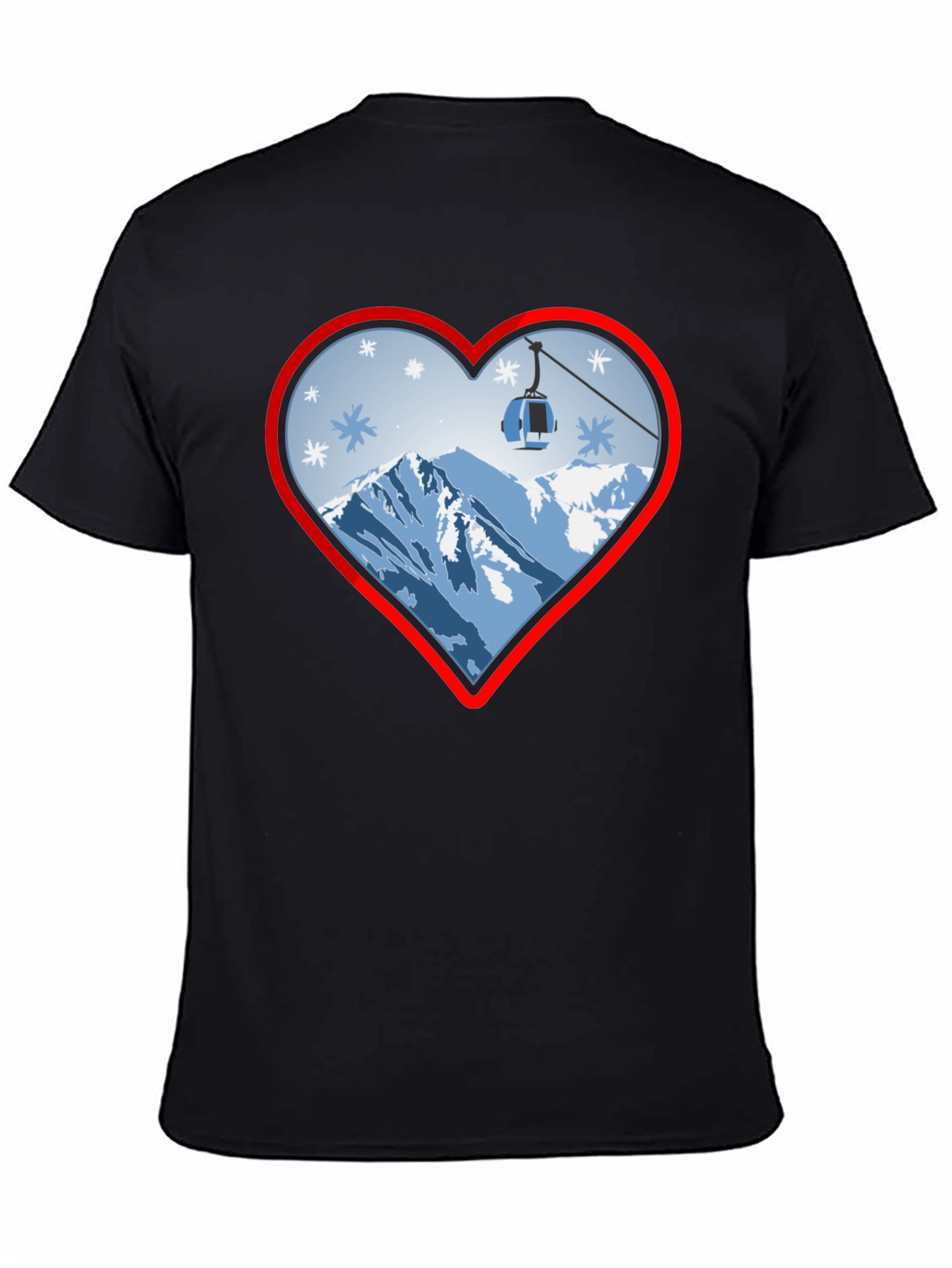 Camiseta Negra con Corazón de Montaña Invernal