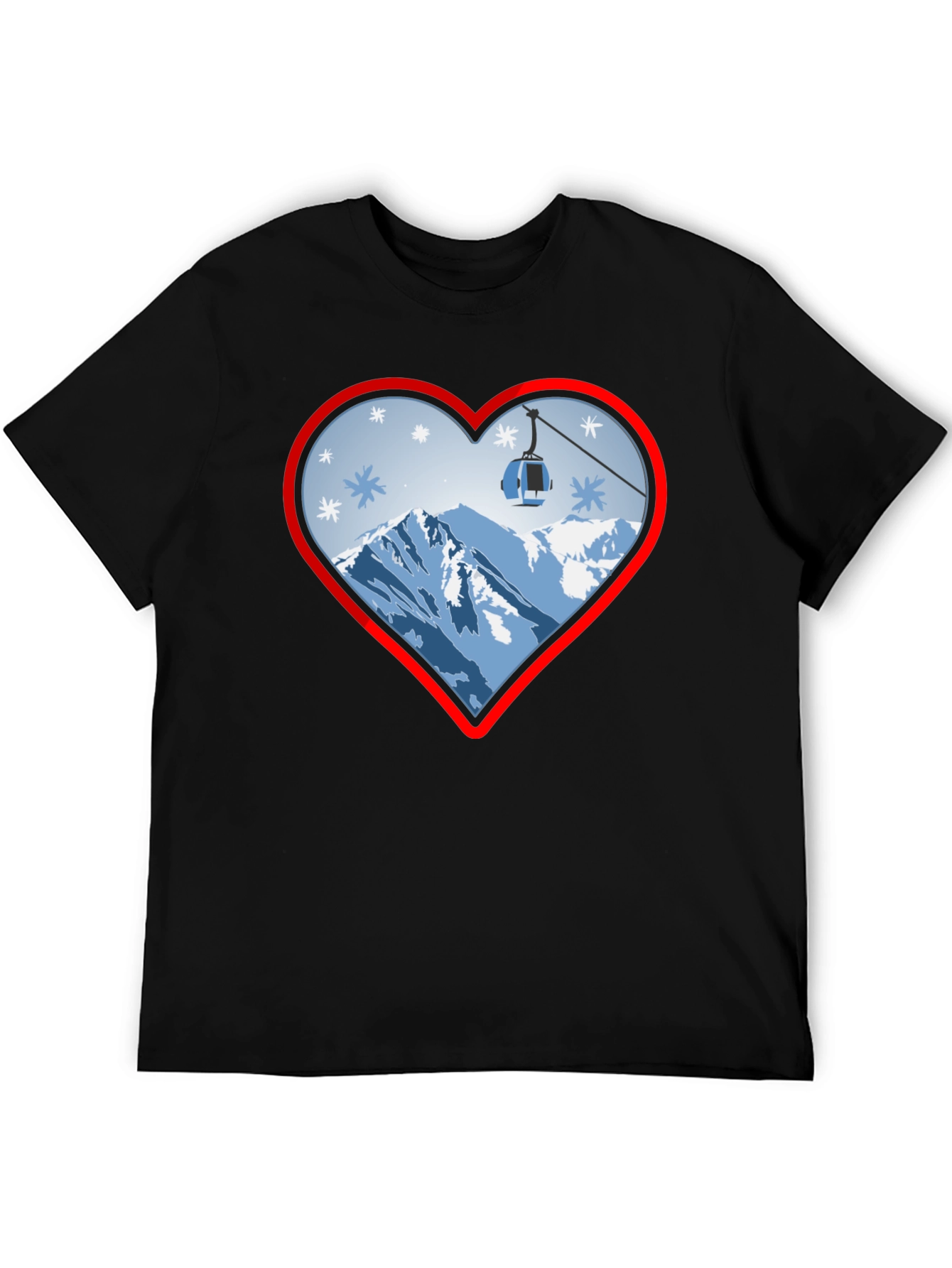 Camiseta Negra con Corazón de Montaña Invernal