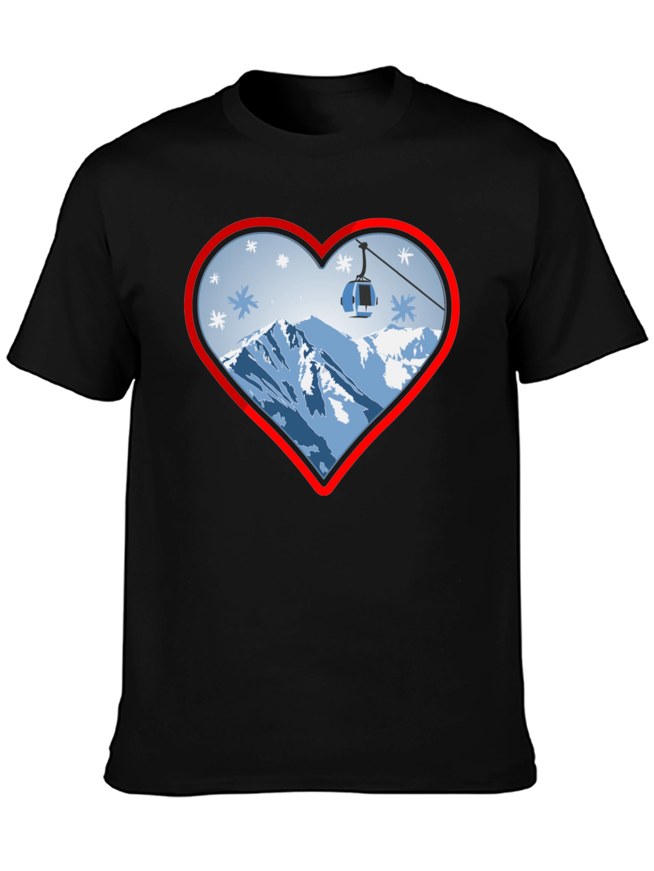 Camiseta Negra con Corazón de Montaña Invernal