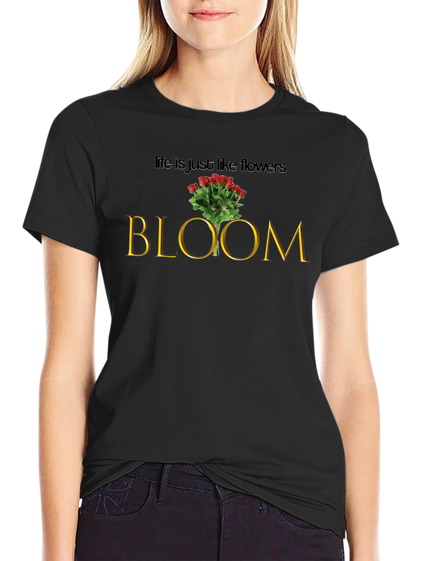 Camiseta Negra Bloom - Estilo Floral Único