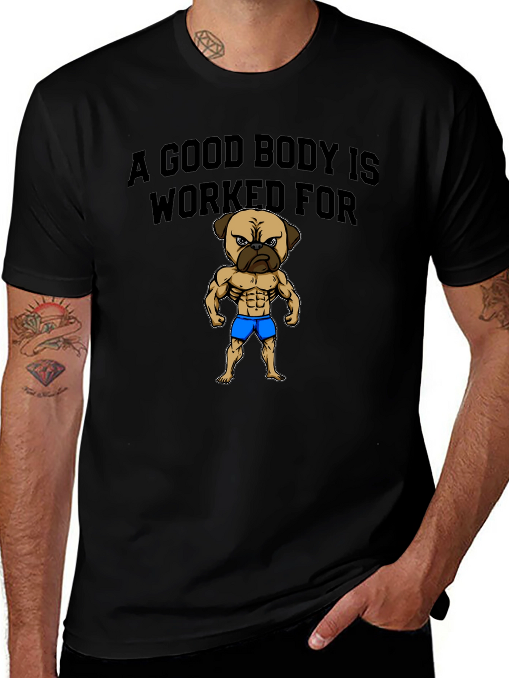 Camiseta Hombre Negra Pug Musculoso