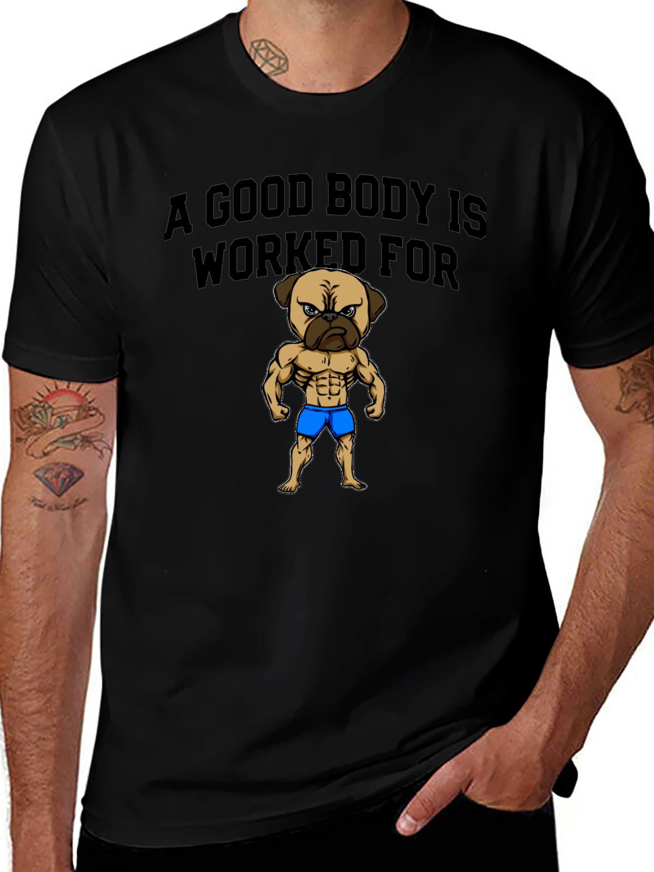 Camiseta Hombre Negra Pug Musculoso