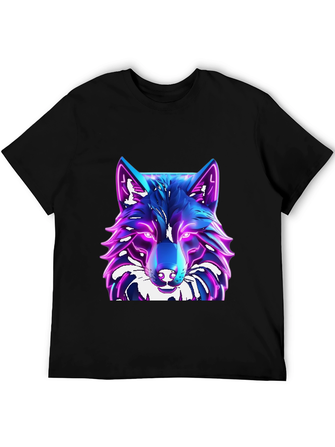 Camiseta Negra con Diseño de Lobo Neón