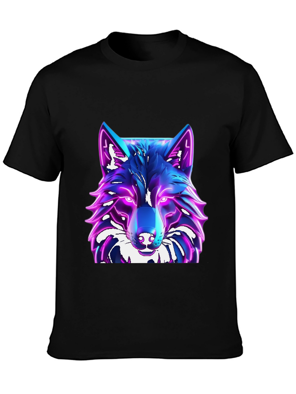 Camiseta Negra con Diseño de Lobo Neón