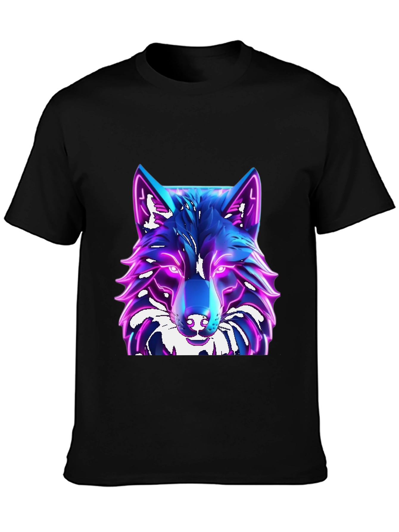 Camiseta Negra con Diseño de Lobo Neón