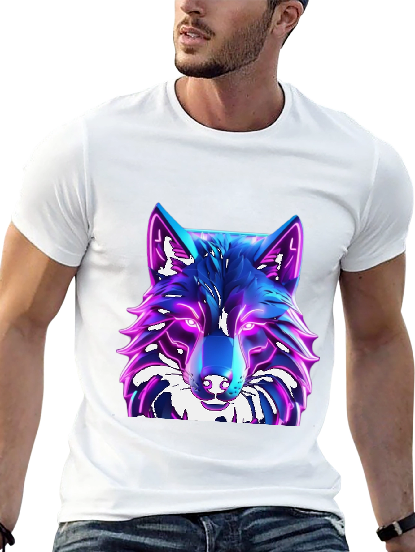Camiseta Negra con Diseño de Lobo Neón