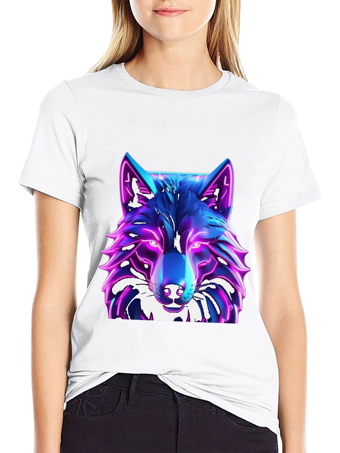 Camiseta Negra con Diseño de Lobo Neón