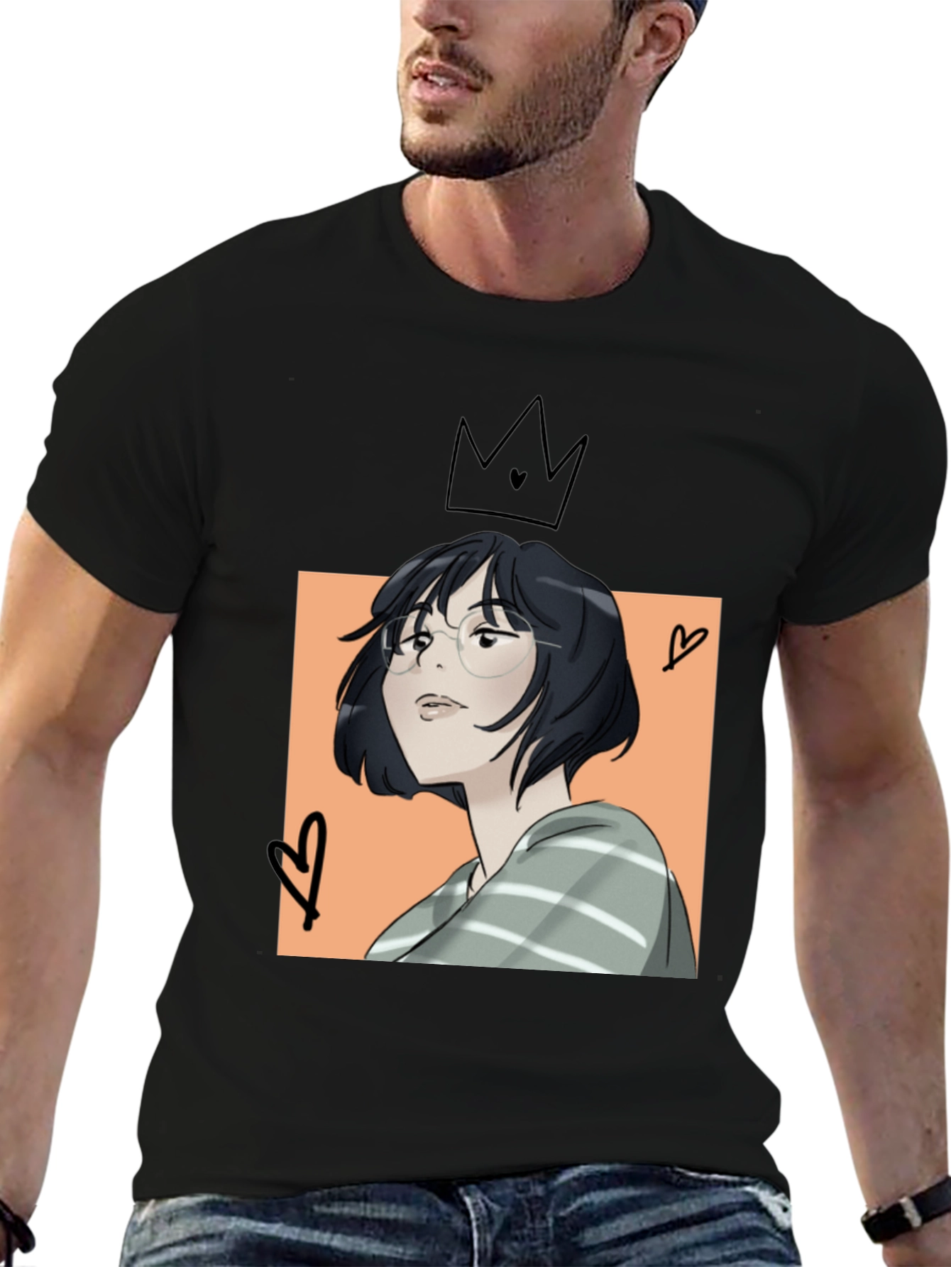 Camiseta Negra con Diseño Artístico Anime