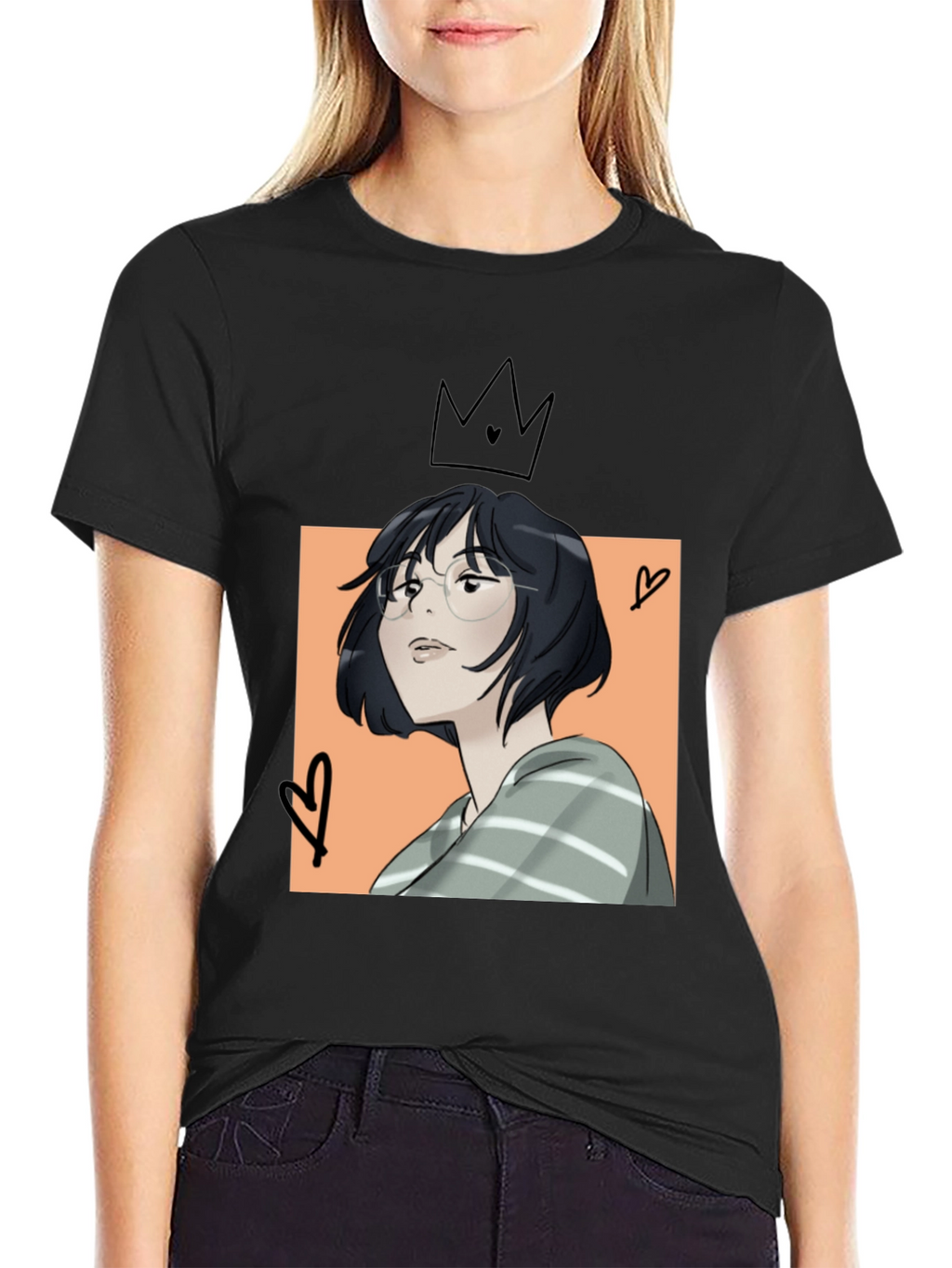 Camiseta Negra con Diseño Artístico Anime