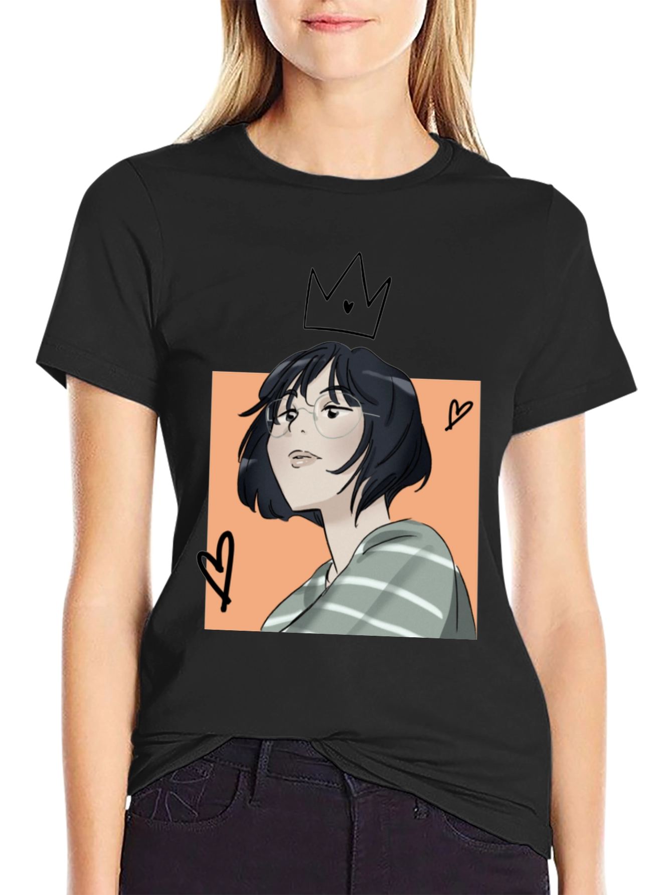 Camiseta Negra con Diseño Artístico Anime