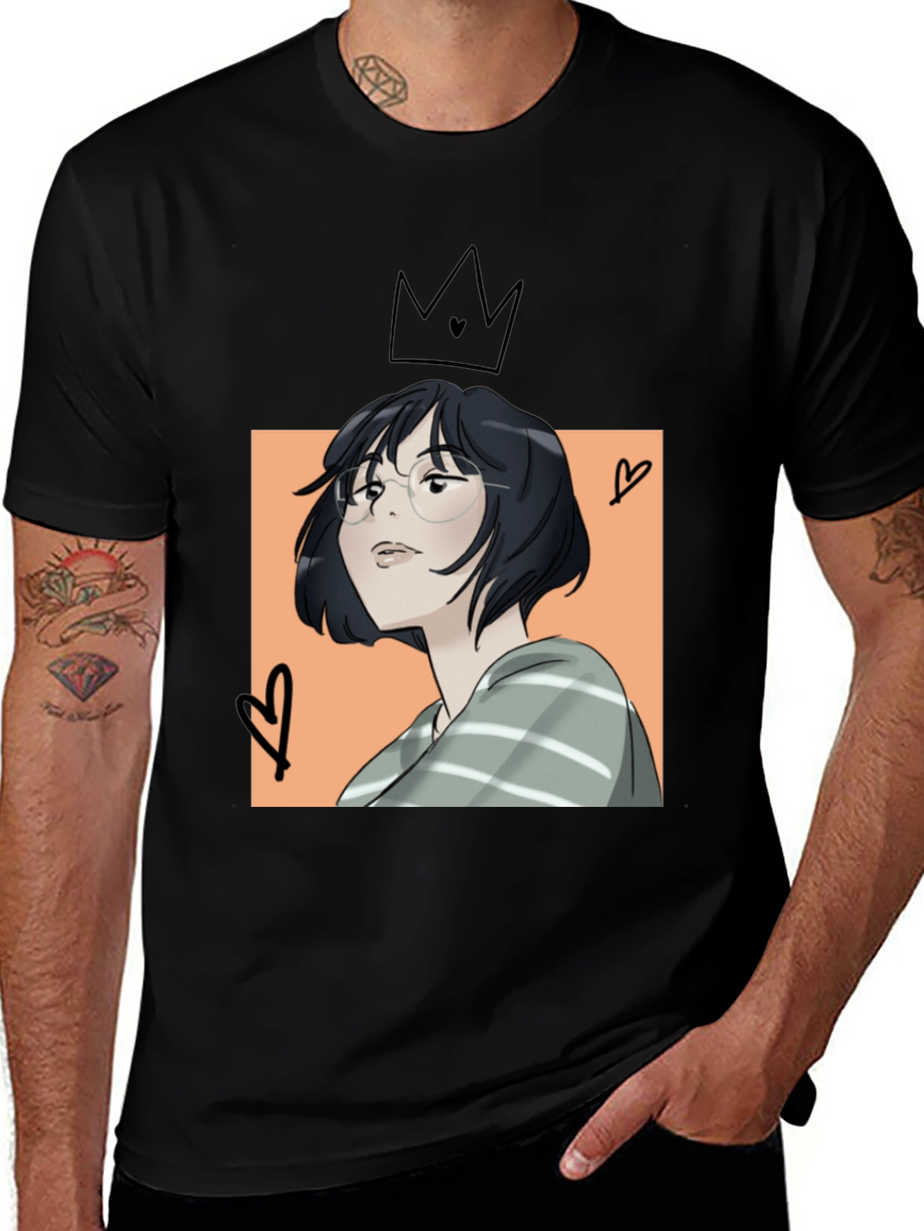 Camiseta Negra con Diseño Artístico Anime