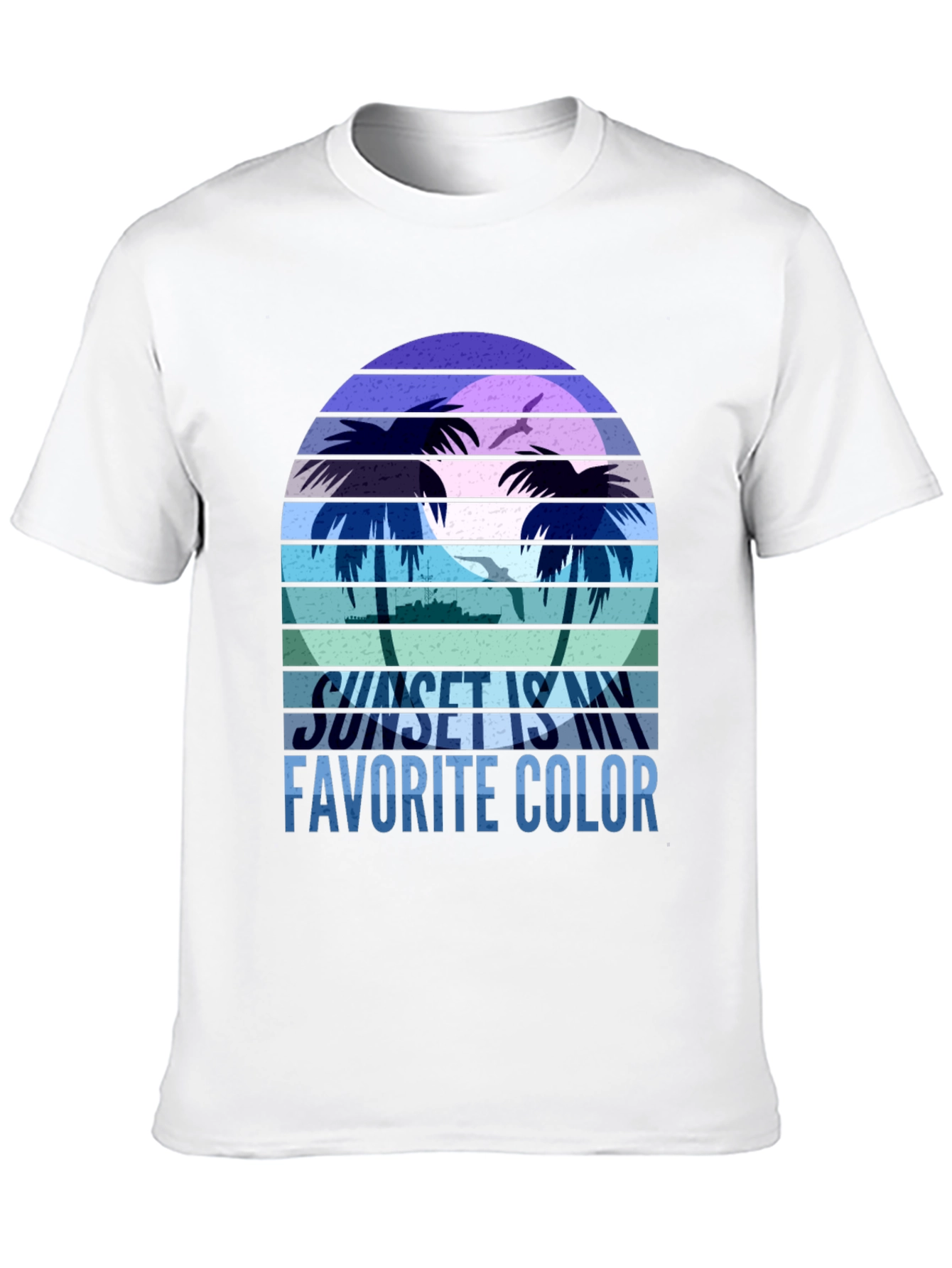 Camiseta Negra con Diseño de Atardecer Tropical