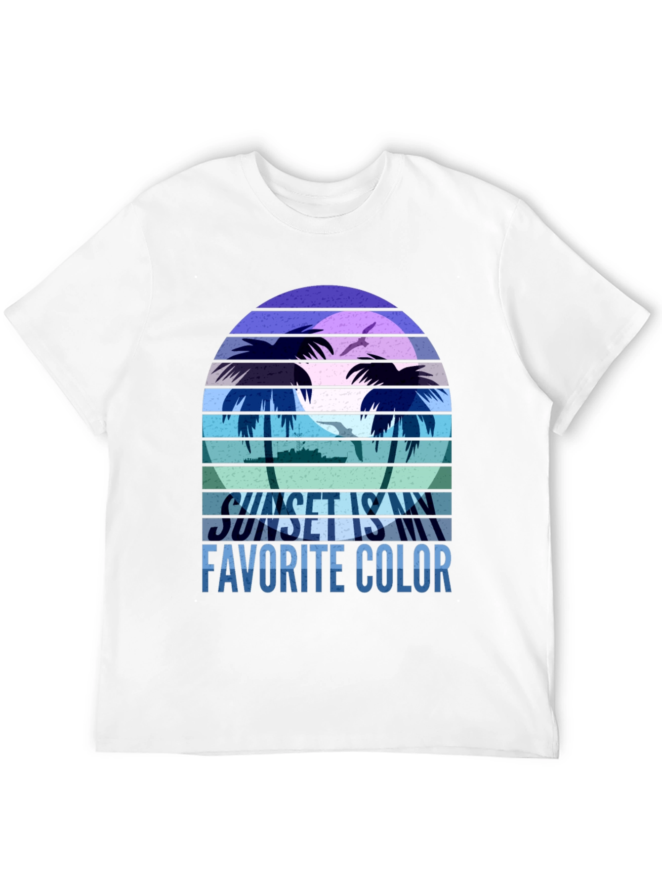 Camiseta Negra con Diseño de Atardecer Tropical