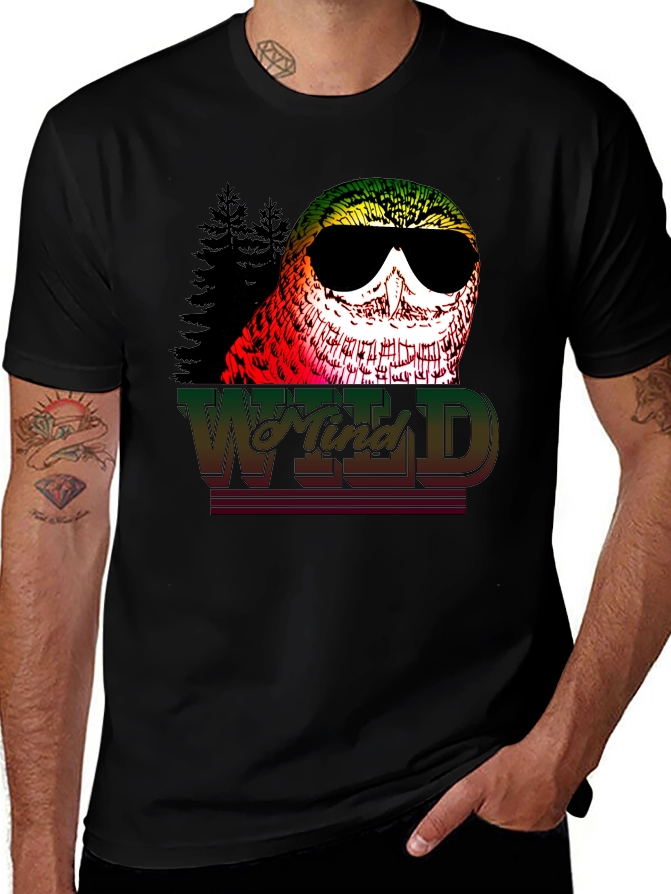Camiseta Negra con Búho Wild Mind Estilo Retro