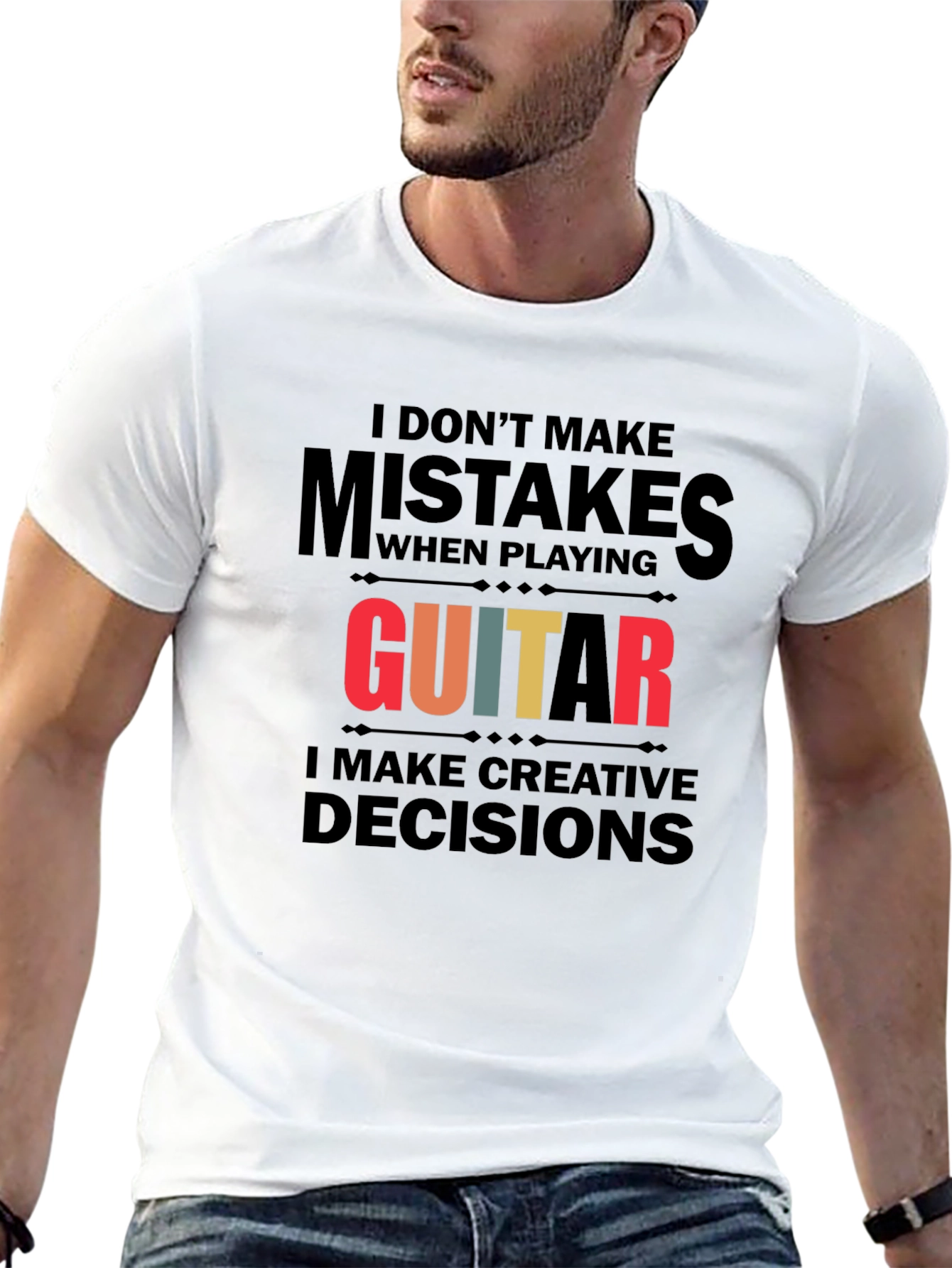 Camiseta Negra con Diseño de Guitarra y Frase Creativa