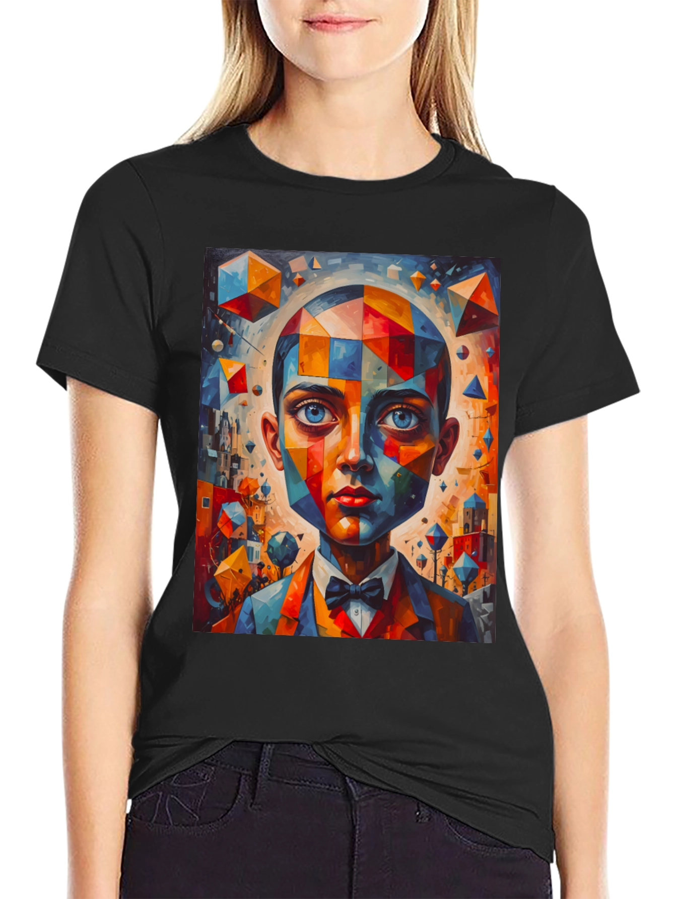 Camiseta Negra con Diseño Abstracto de Hombre Elegante