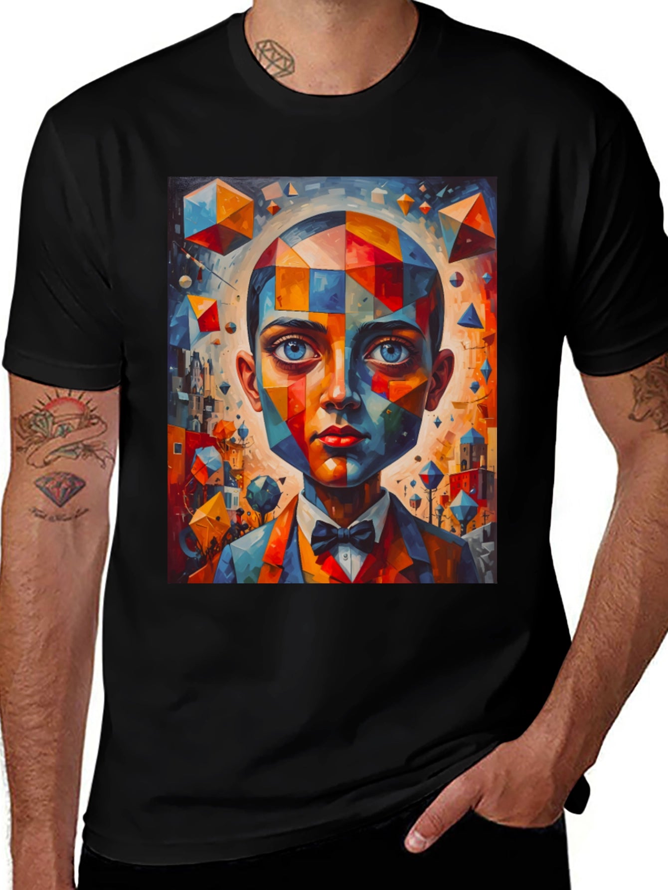 Camiseta Negra con Diseño Abstracto de Hombre Elegante