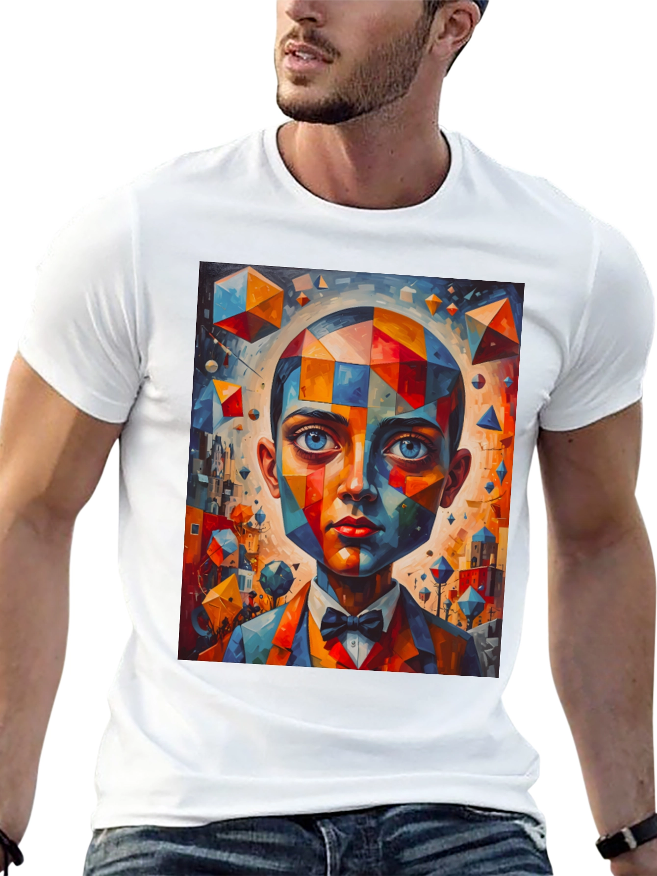 Camiseta Negra con Diseño Abstracto de Hombre Elegante