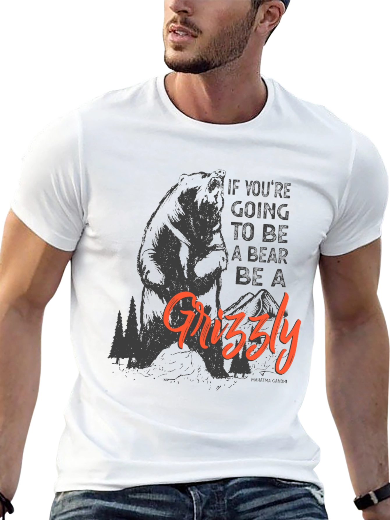 Camiseta Negra con Diseño de Oso Grizzly Motivacional