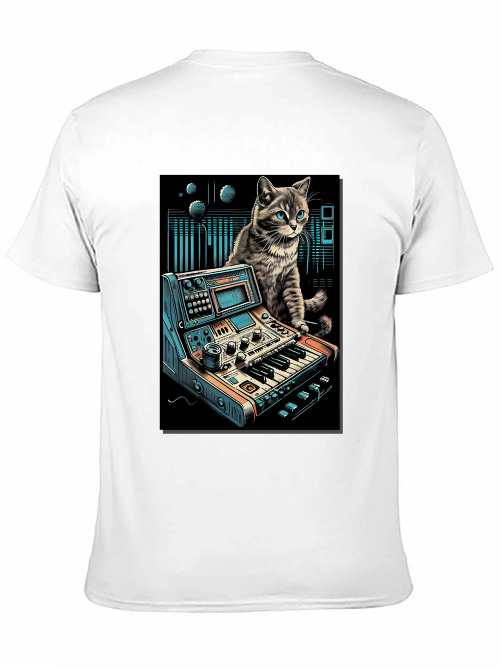Camiseta Negra con Diseño de Gato Músico