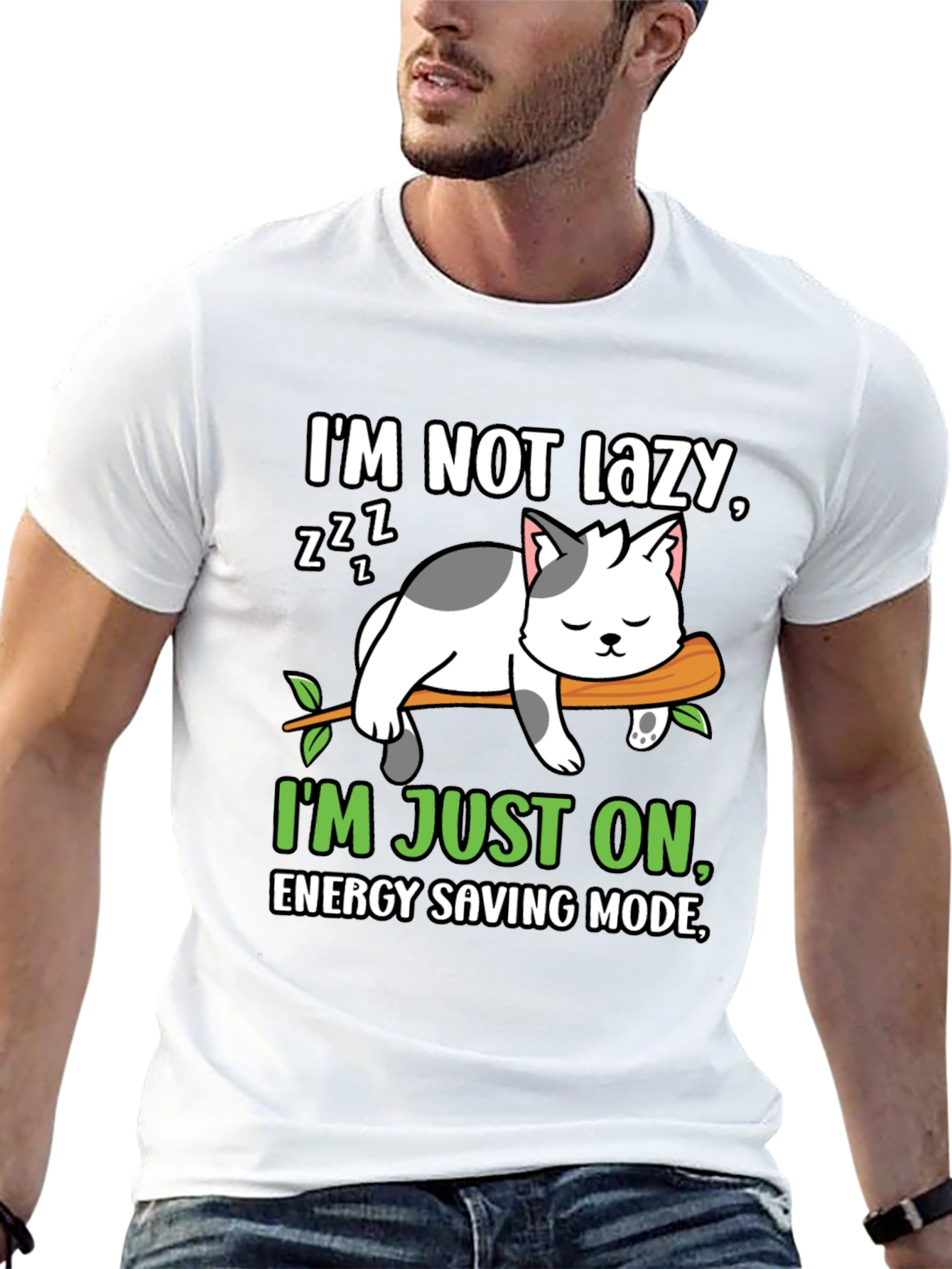 Camiseta divertida de gato perezoso - Modo ahorro de energía