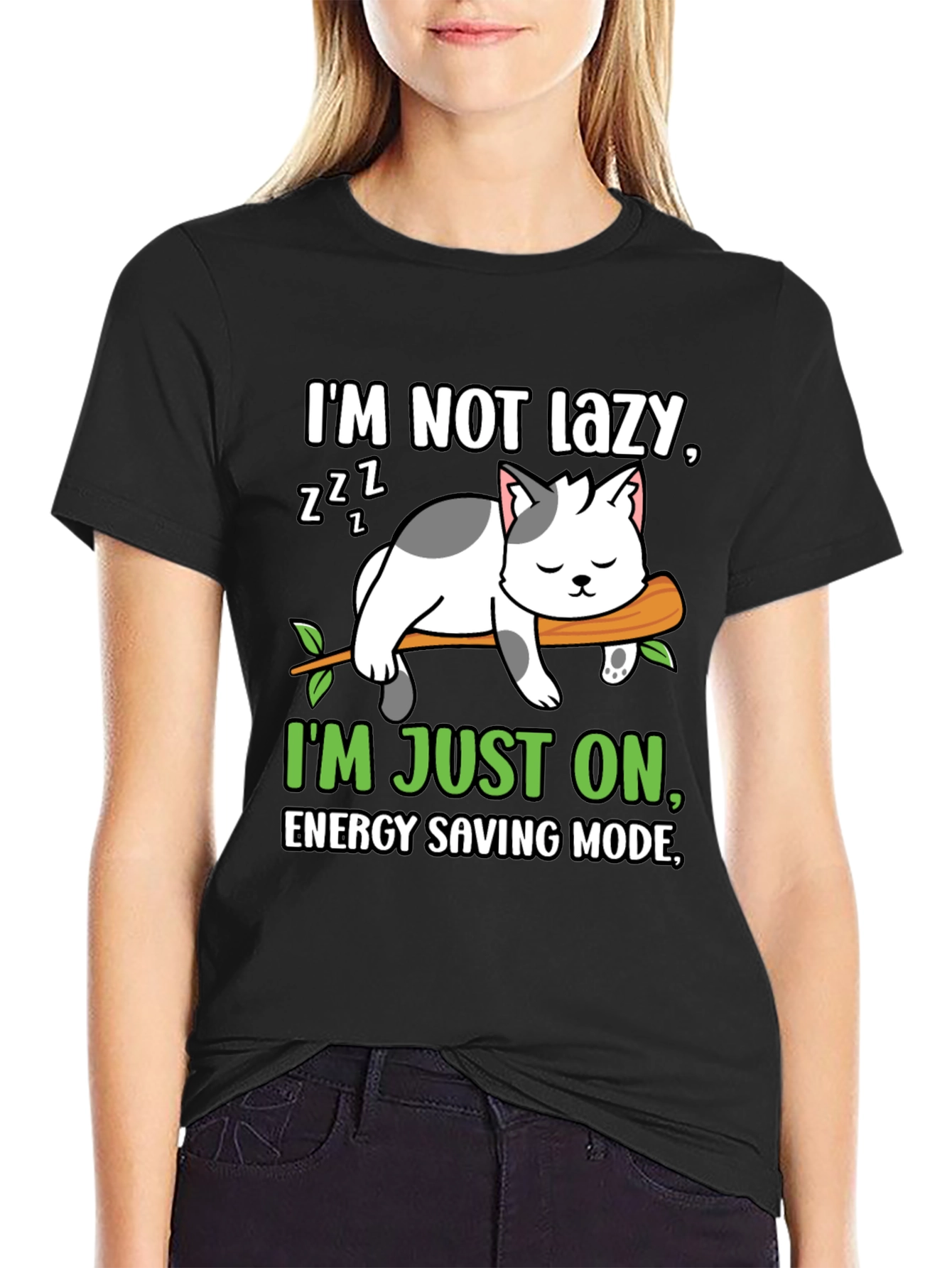 Camiseta divertida de gato perezoso - Modo ahorro de energía
