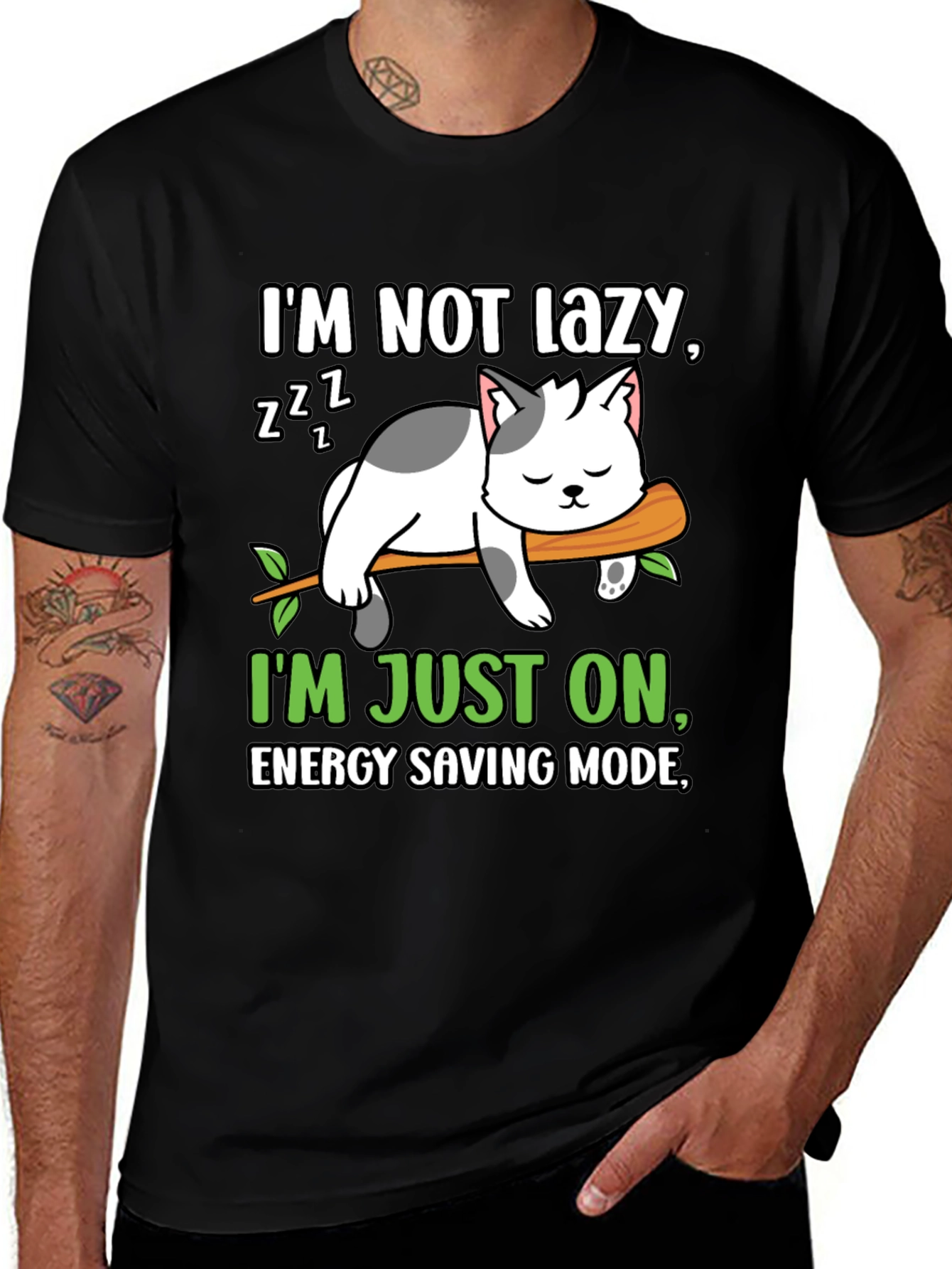 Camiseta divertida de gato perezoso - Modo ahorro de energía