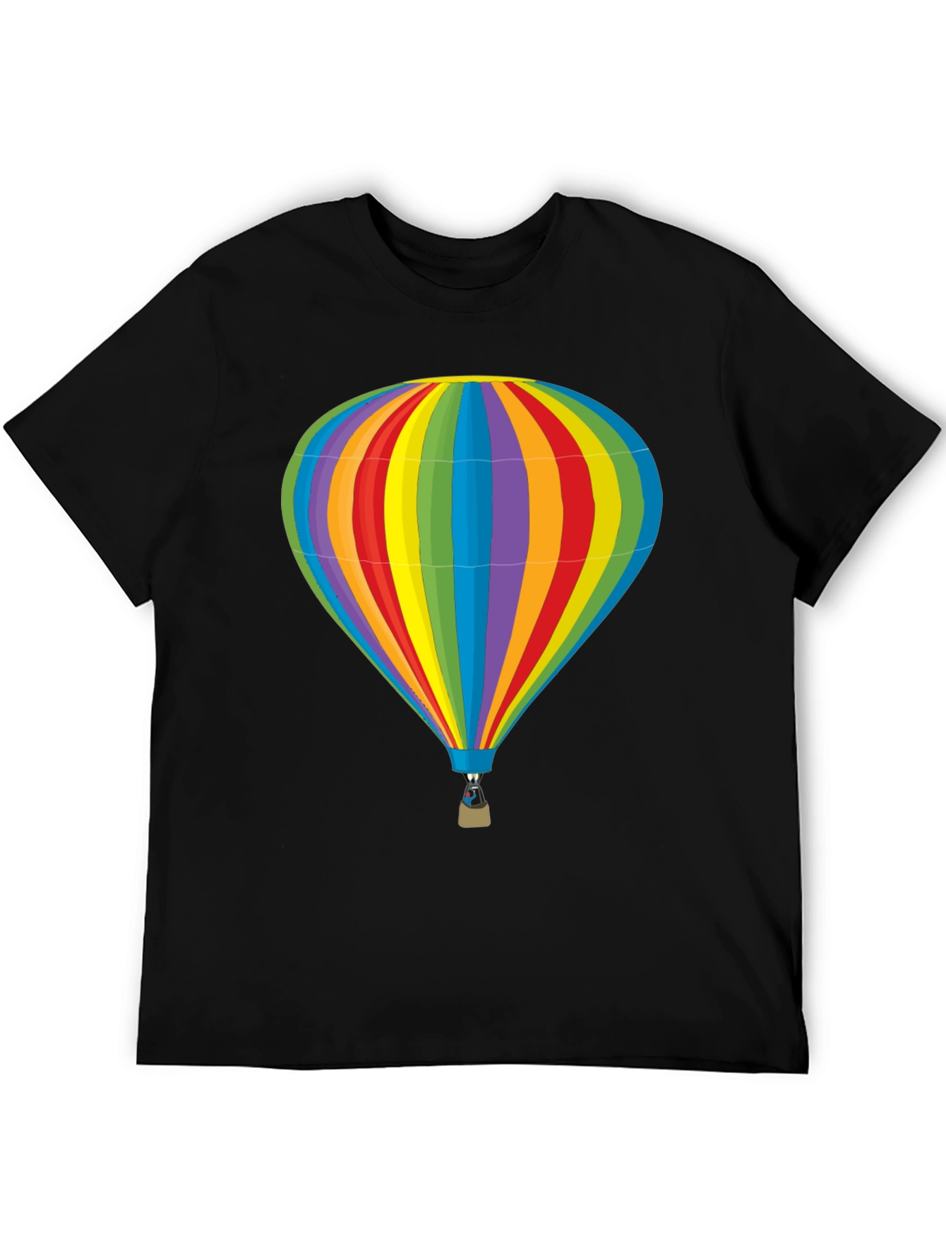 Camiseta Negra con Diseño de Globo Aerostático Colorido