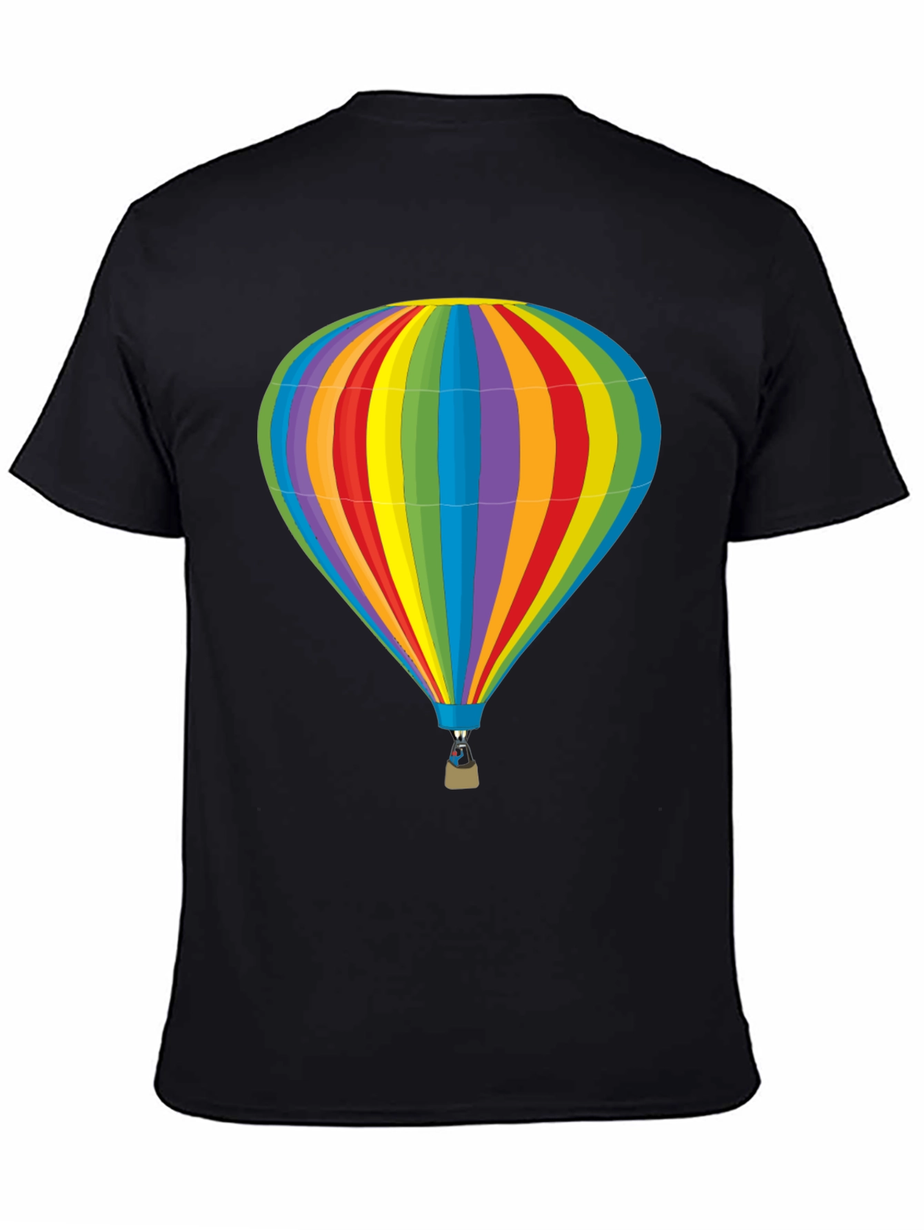 Camiseta Negra con Diseño de Globo Aerostático Colorido