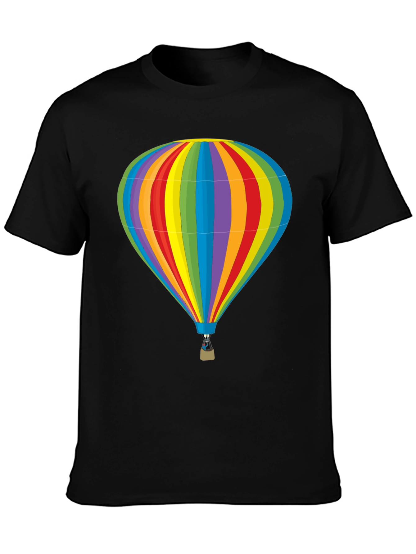 Camiseta Negra con Diseño de Globo Aerostático Colorido